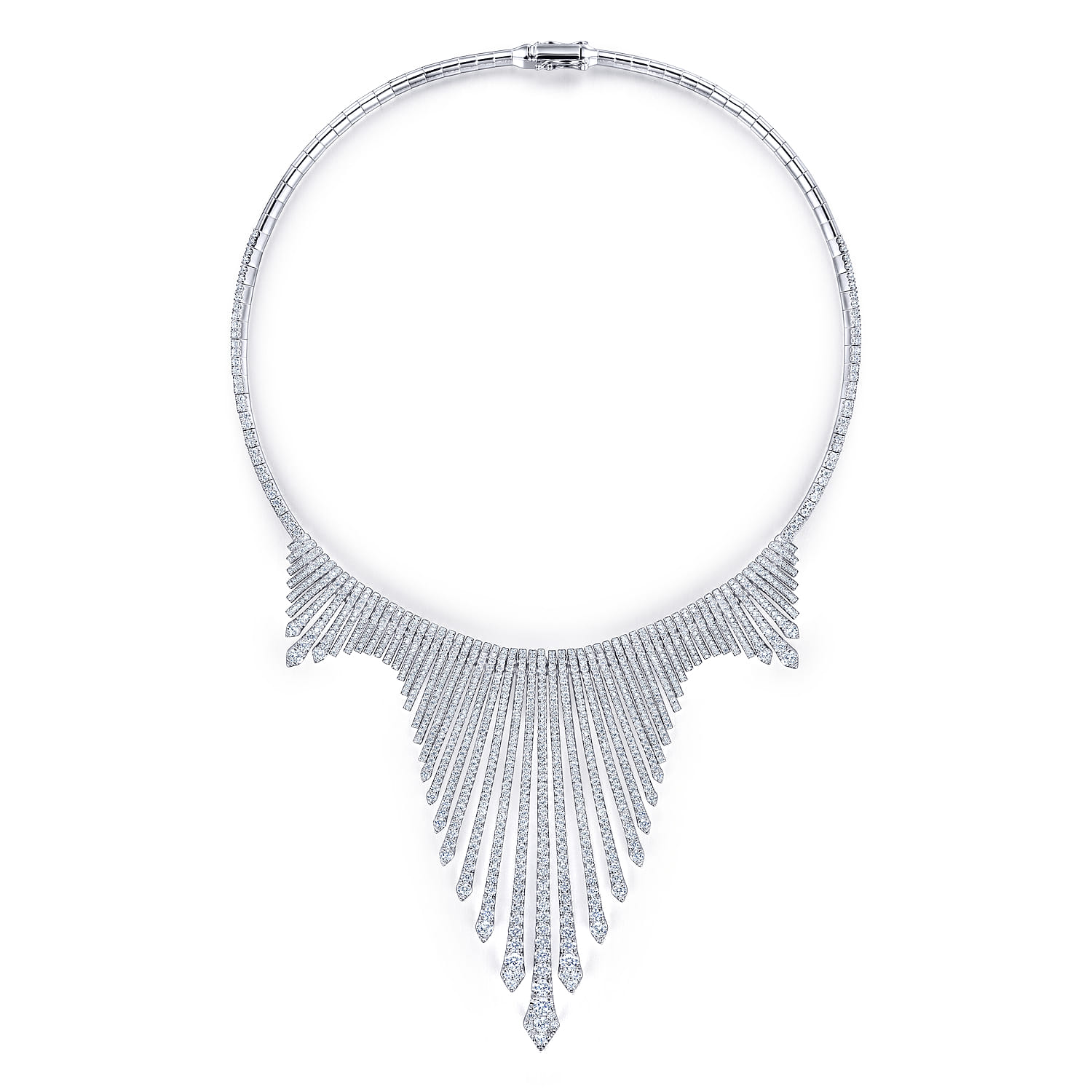 Graduating Spikes Diamond Statement Necklace in 18K White Gold, photograph 3