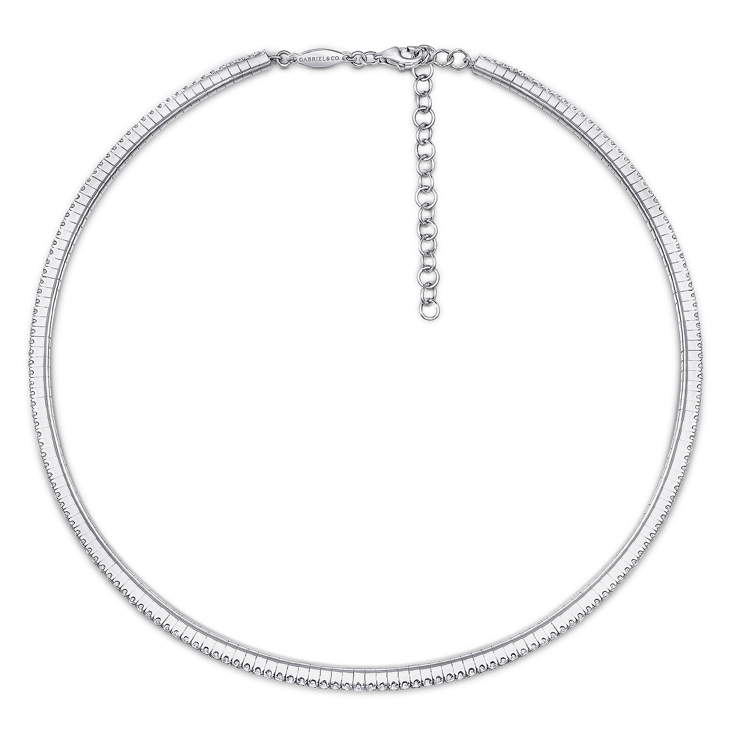 Straight Pave Diamond Choker Necklace in 14K White Gold, photograph 2
