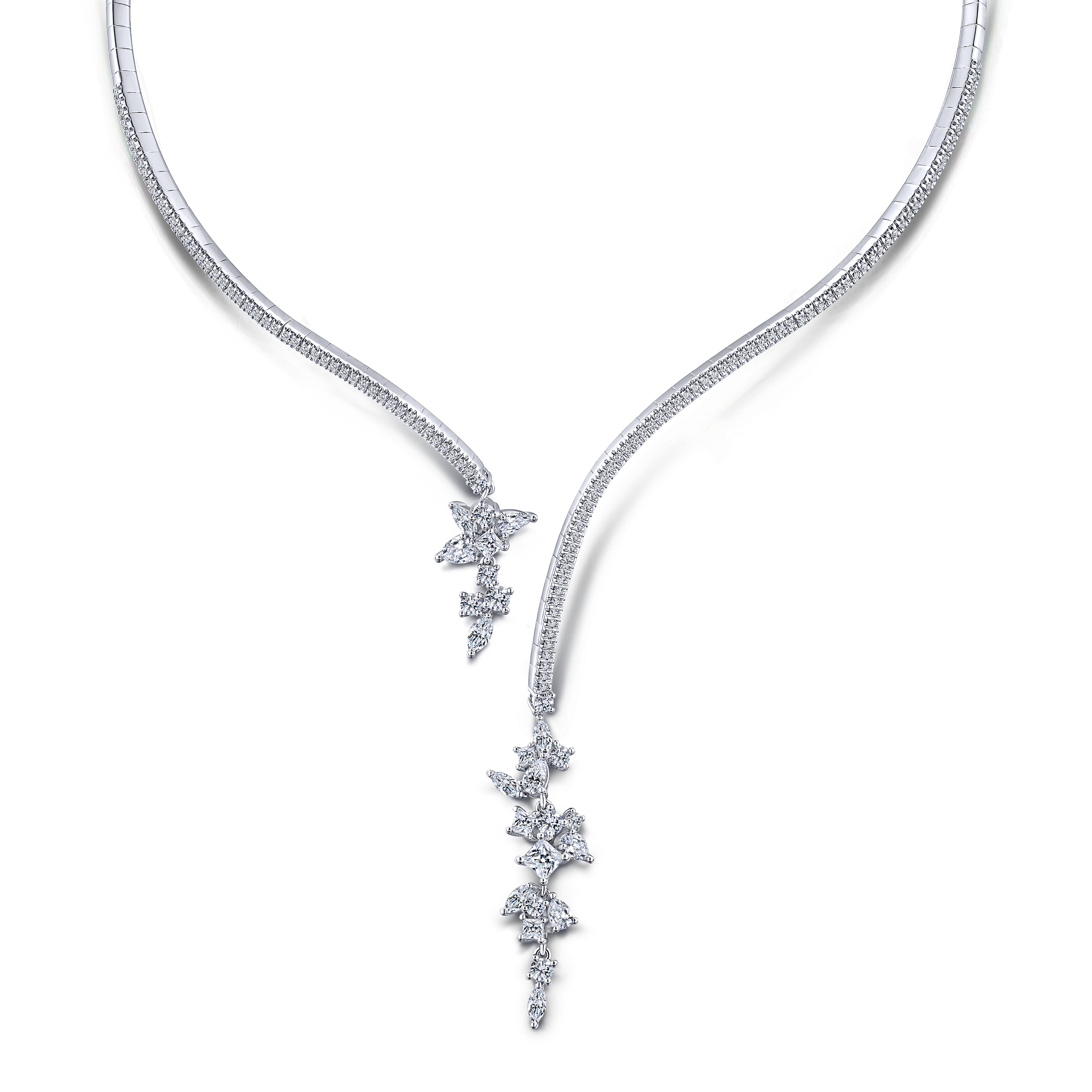 Open Diamond Cluster Collar Necklace in 18K White Gold