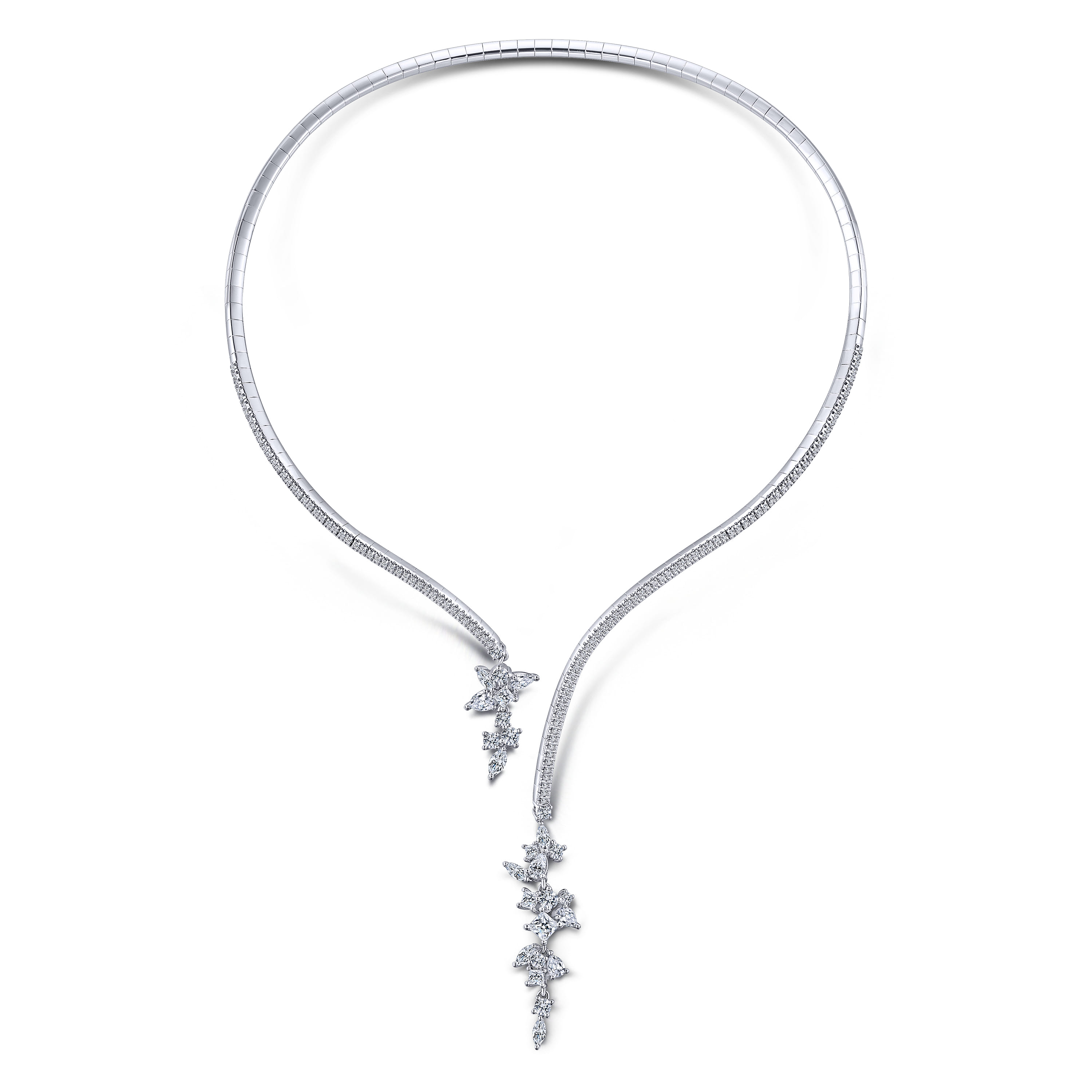 Open Diamond Cluster Collar Necklace in 18K White Gold, photograph 2