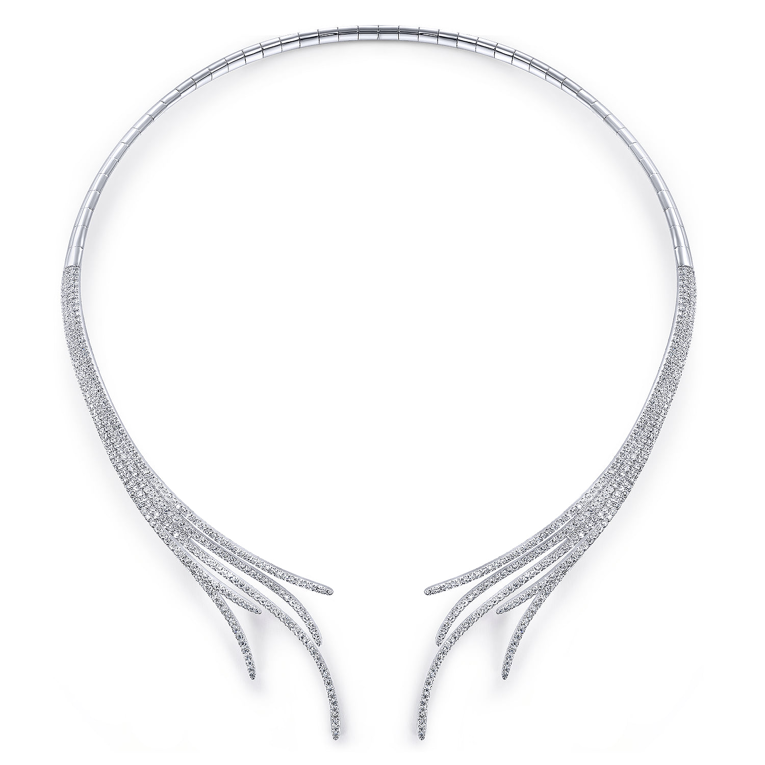 Open Multi Row Diamond Statement Necklace in 18K White Gold, photograph 2