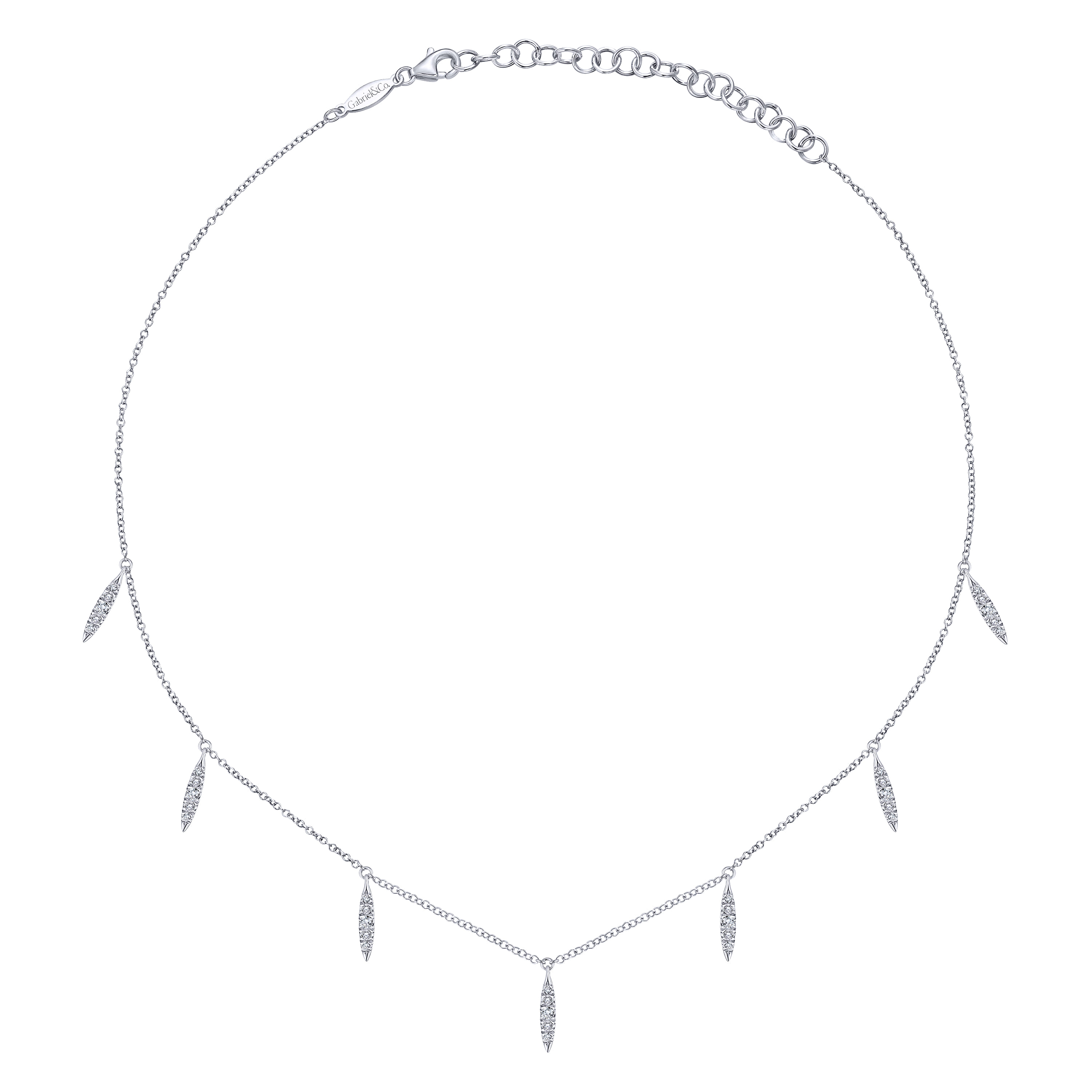 Diamond Choker Necklace with Diamond Spike Drops in 14K White Gold, photograph 2