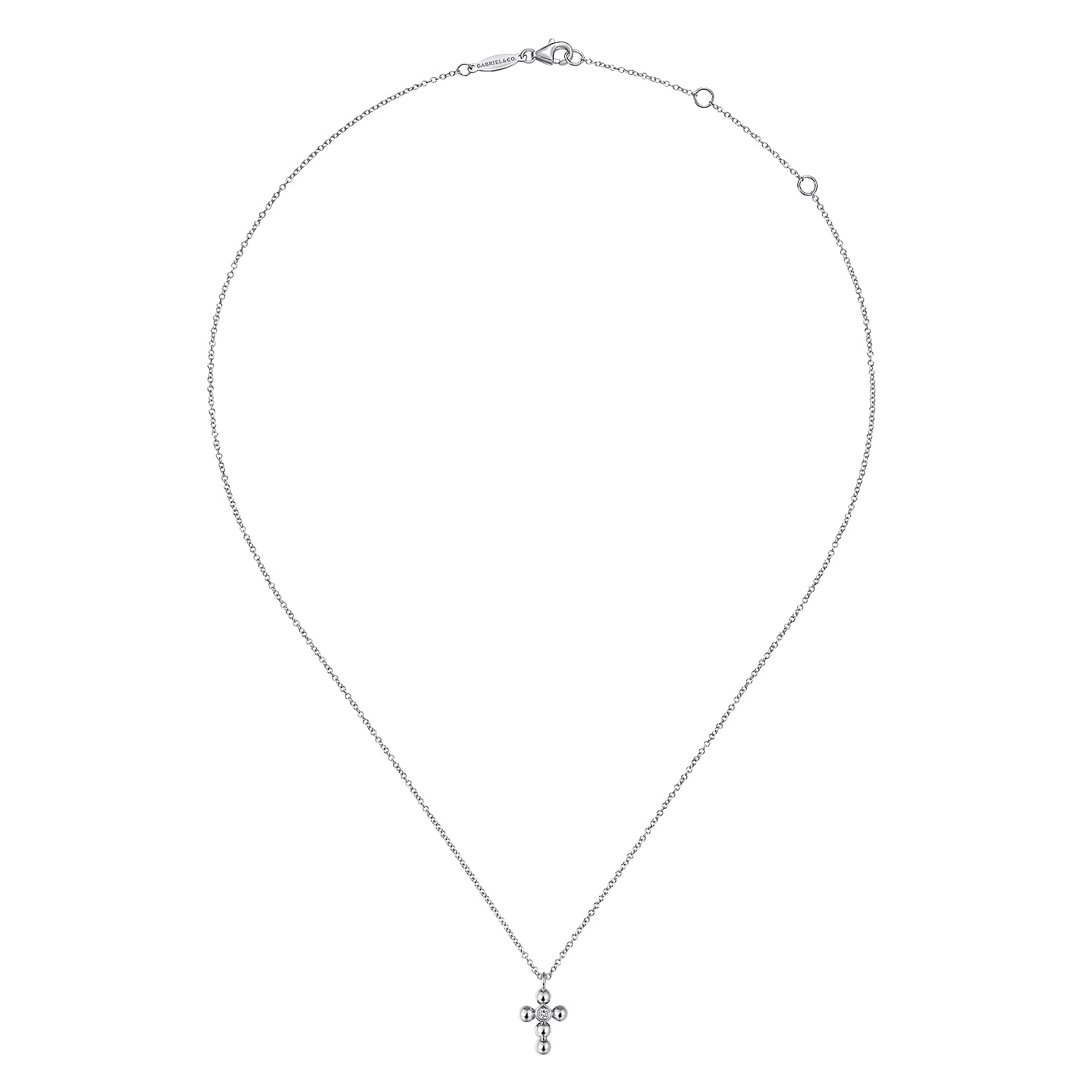 Orb Diamond Cross Necklace in 14K White Gold, photograph 2