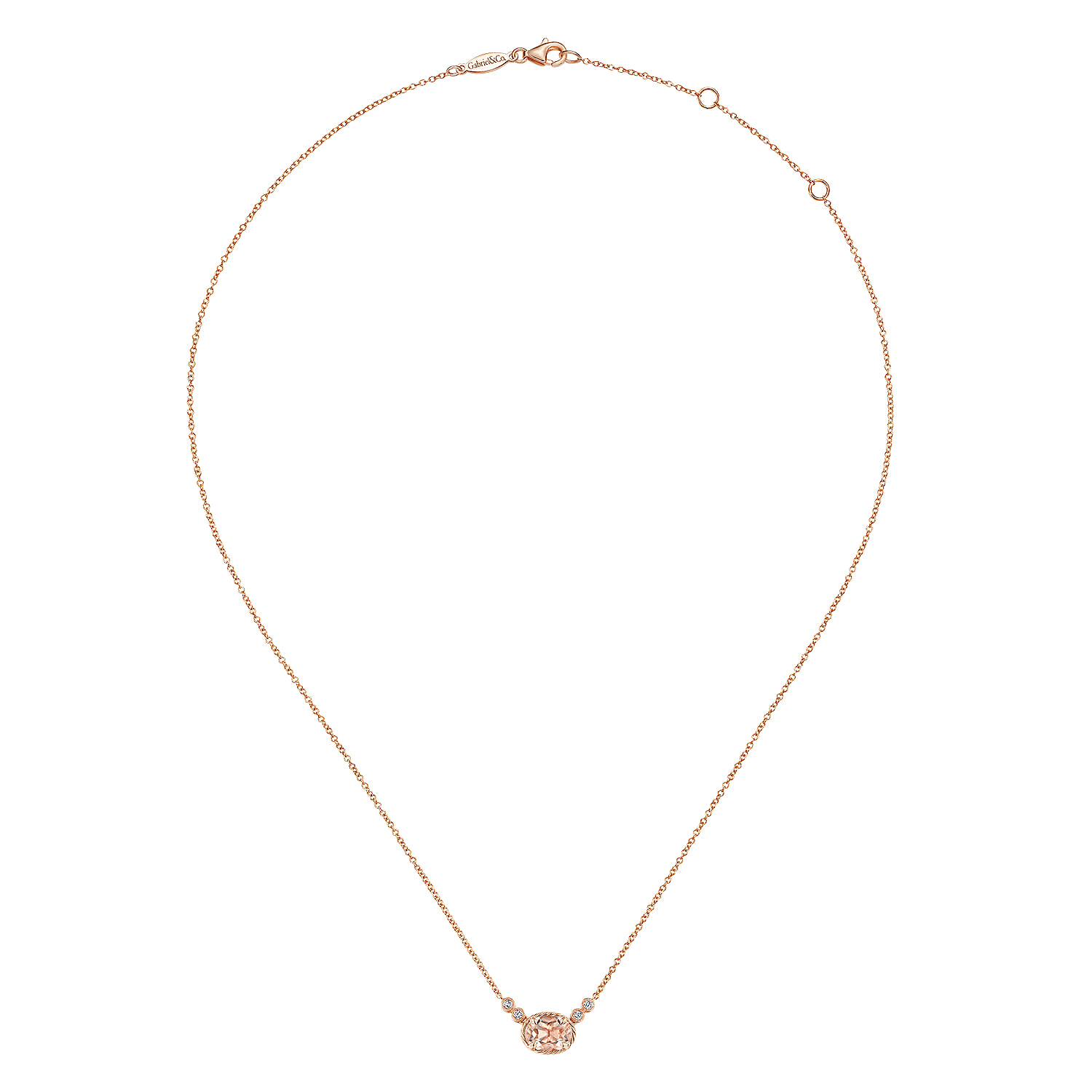 Oval Morganite Pendant Necklace with Diamond Accents in 14K Rose Gold, photograph 2