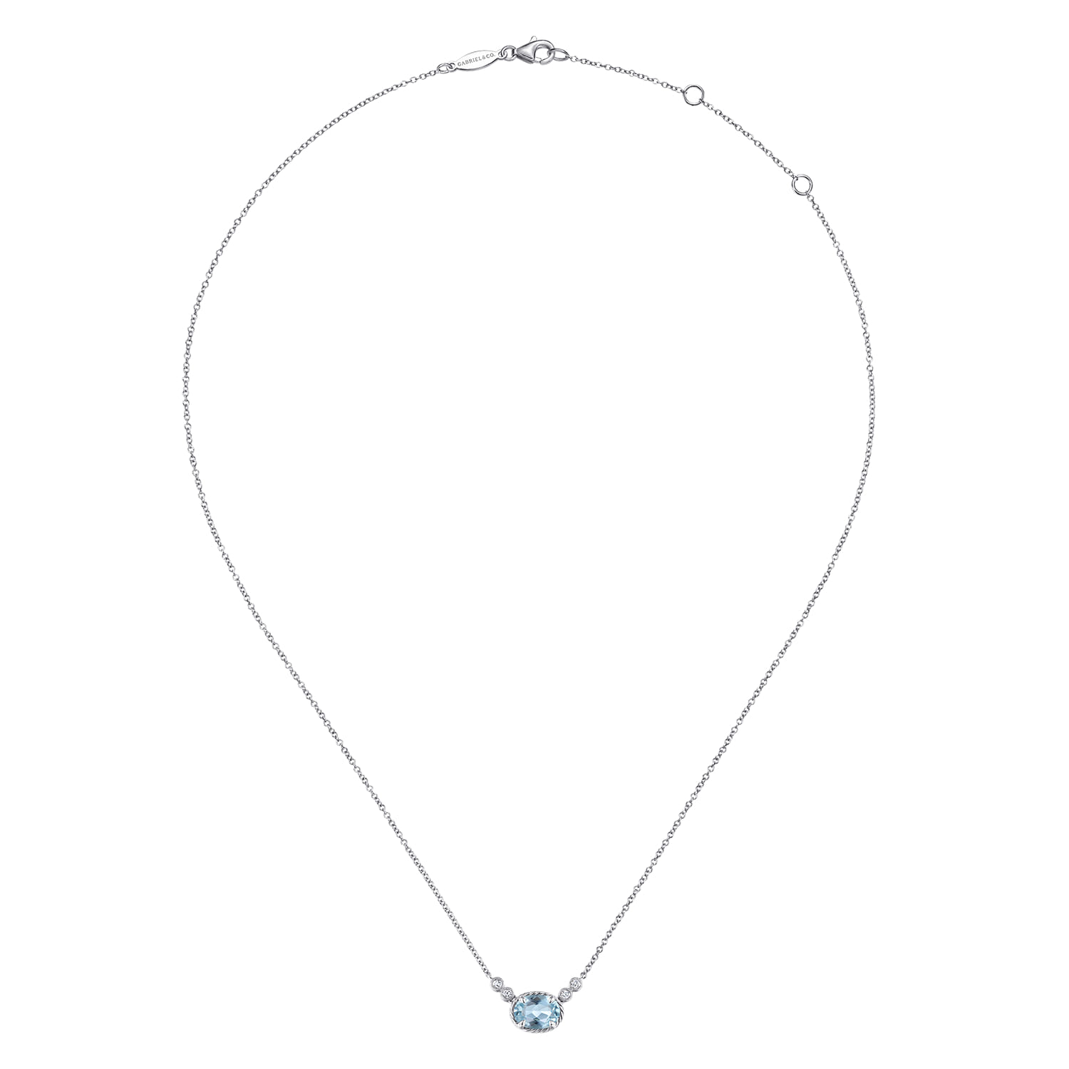 Oval Aquamarine Pendant Necklace with Diamond Accents in 14K White Gold, photograph 2