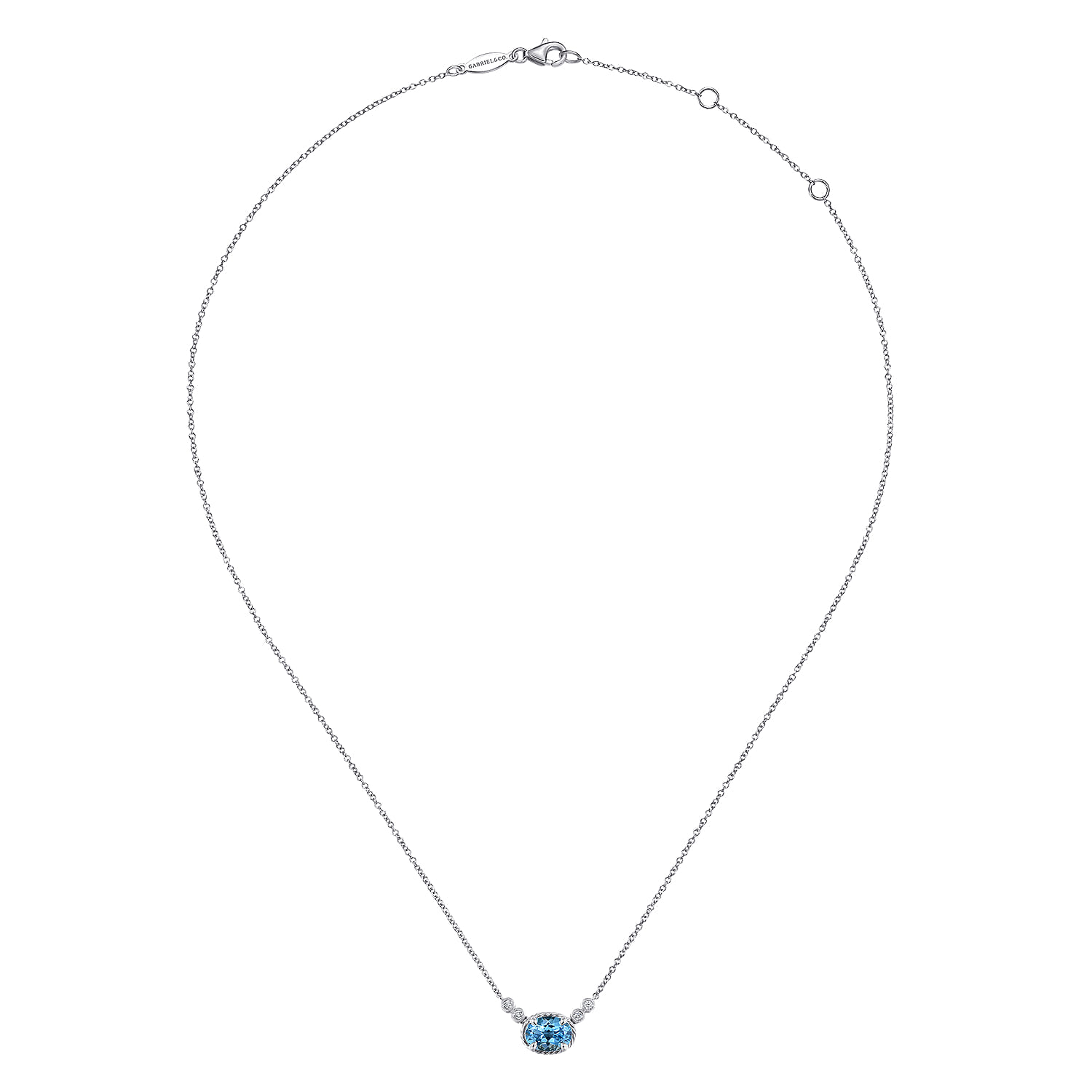 Oval Swiss Blue Topaz Pendant Necklace with Diamond Accents in 14K White Gold, photograph 2