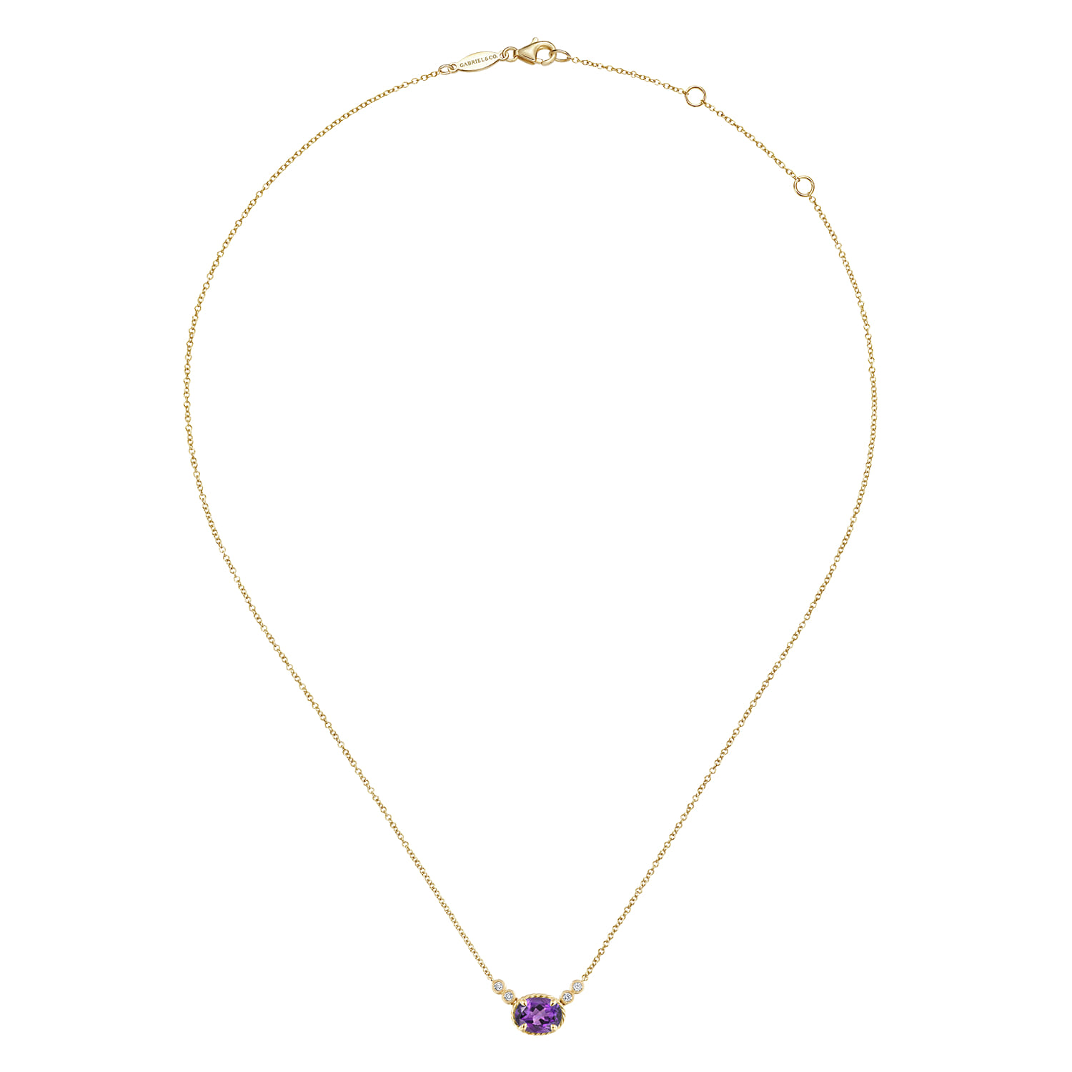 Oval Amethyst Pendant Necklace with Diamond Accents in 14K Yellow Gold, photograph 2