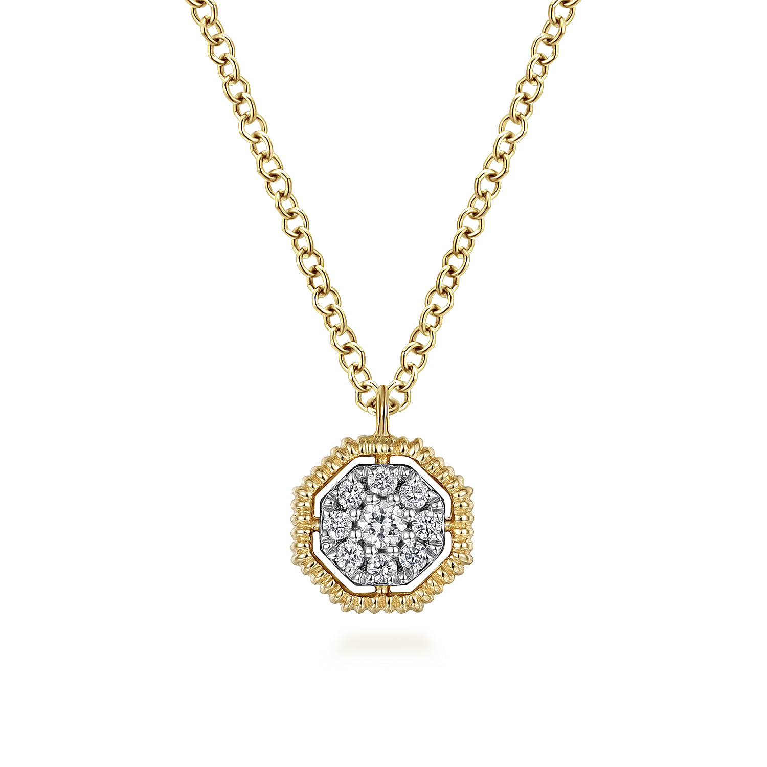 Octagonal Pave Diamond Pendant Necklace in 14K Yellow Gold