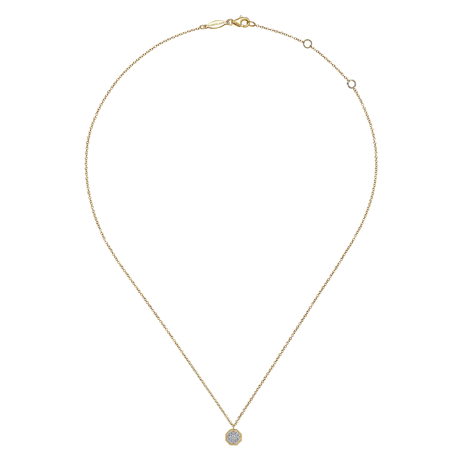 Octagonal Pave Diamond Pendant Necklace in 14K Yellow Gold, photograph 2