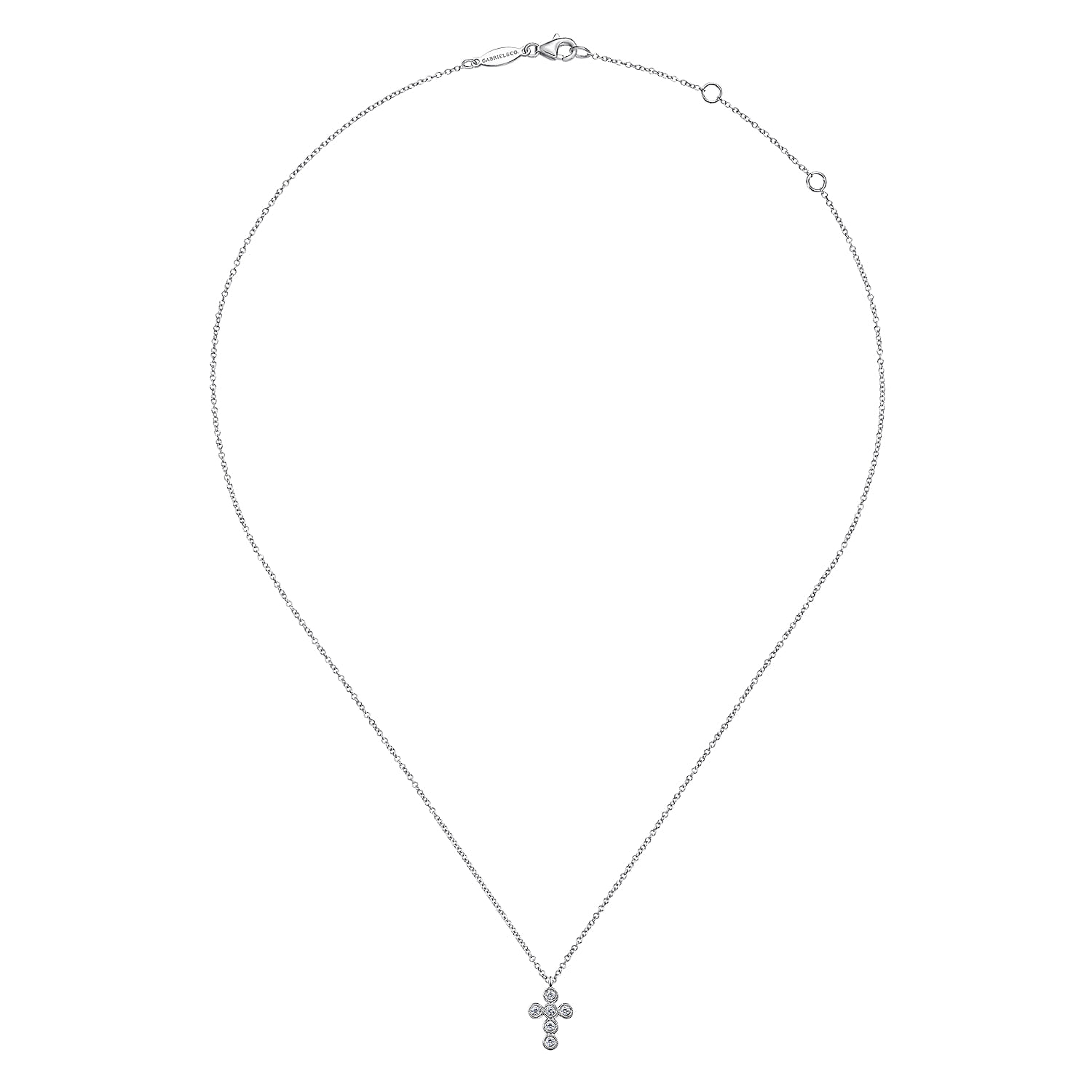 Bezel Set Diamond Cross Pendant Necklace in 14K White Gold, photograph 2