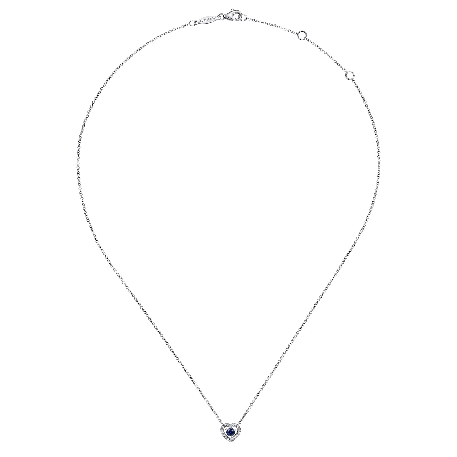 Round Amethyst and Diamond Heart Pendant Necklace in 14K White Gold, photograph 2