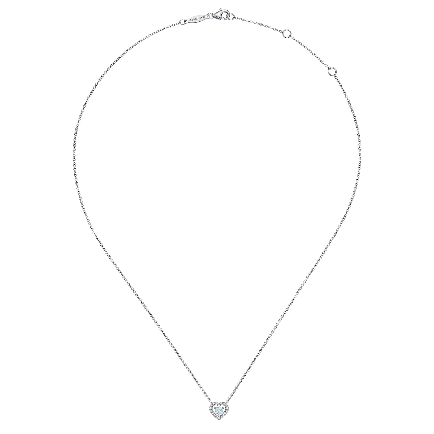 Round Aquamarine and Diamond Heart Pendant Necklace in 14K White Gold, photograph 2