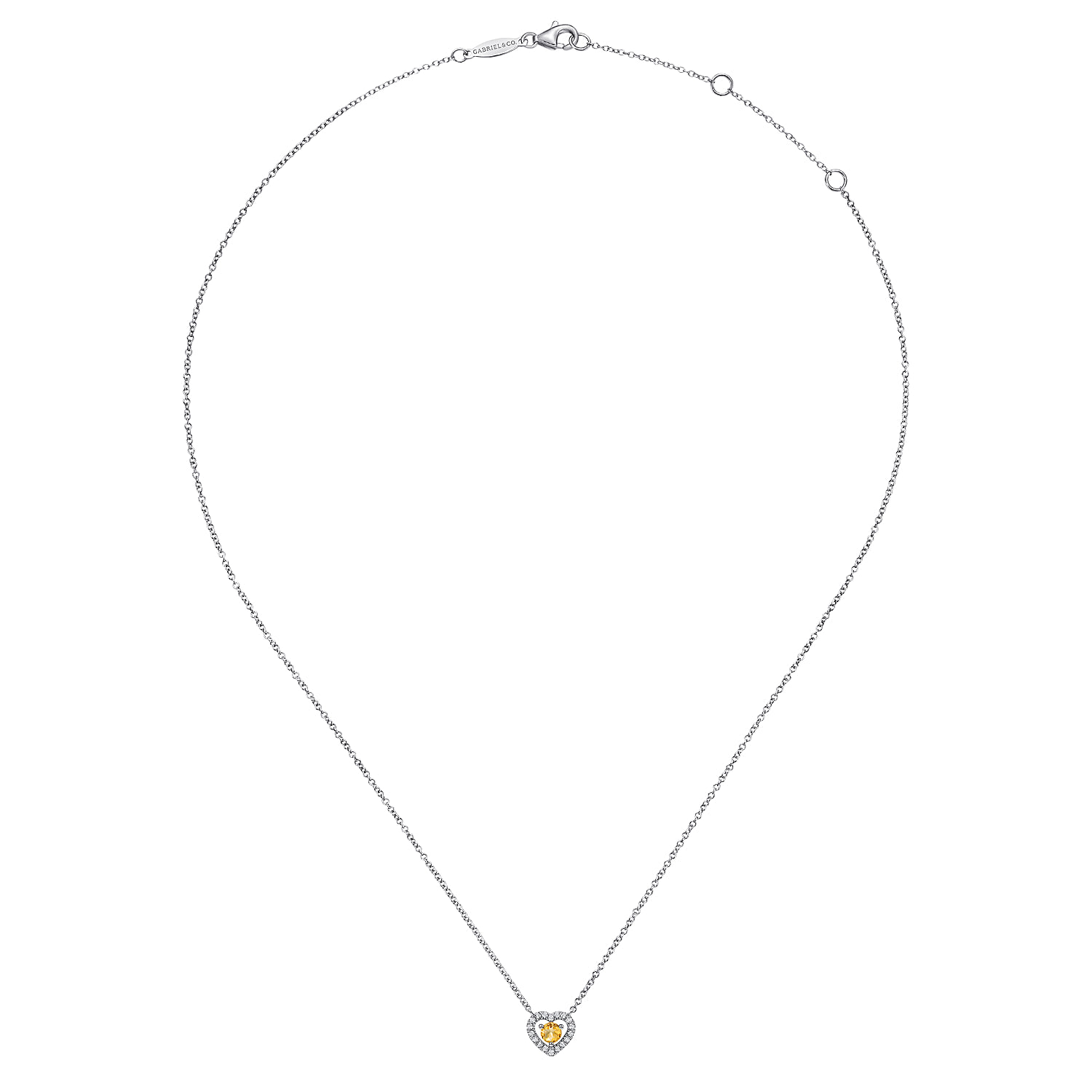 Round Citrine and Diamond Heart Pendant Necklace in 14K White Gold, photograph 2