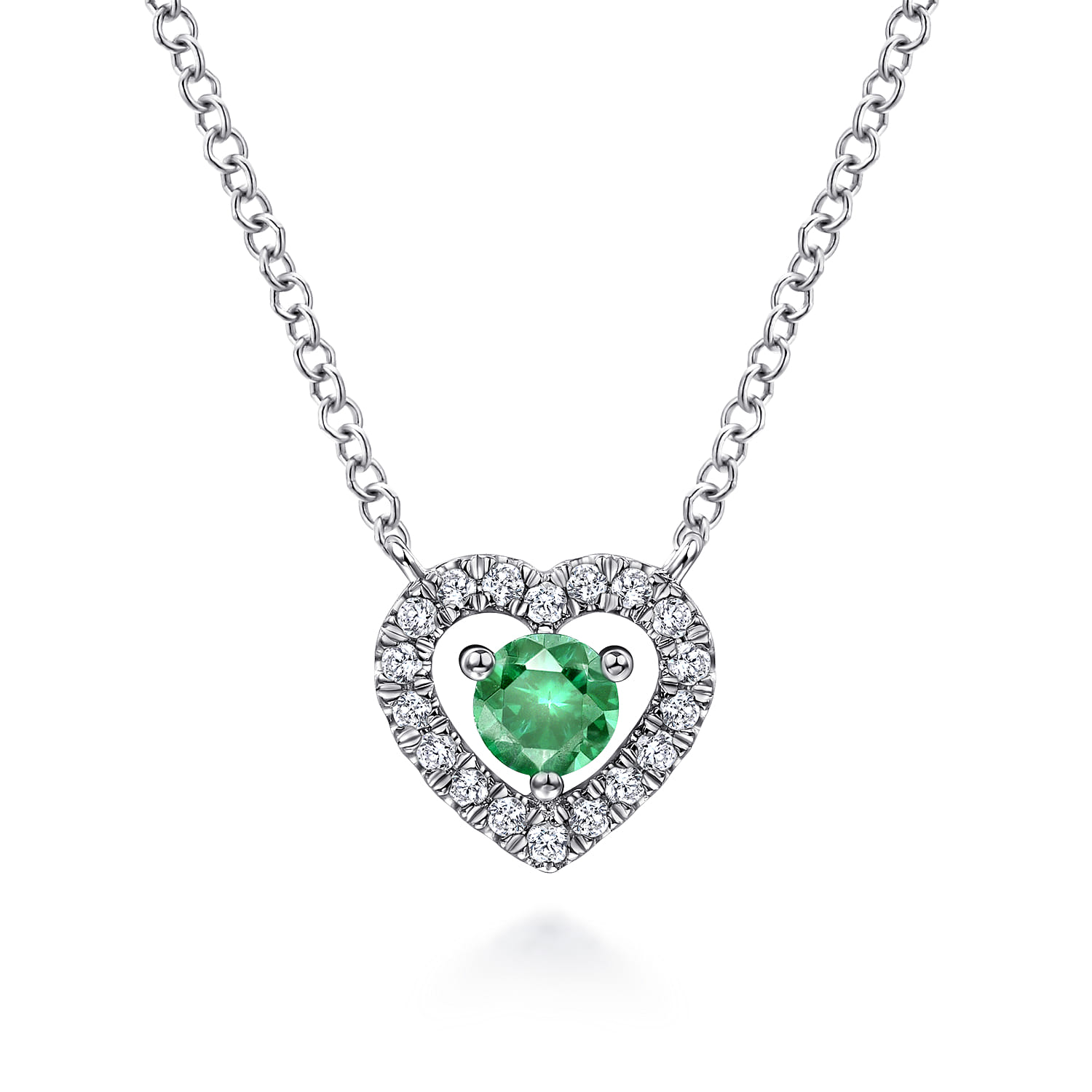 Round Emerald and Diamond Heart Pendant Necklace