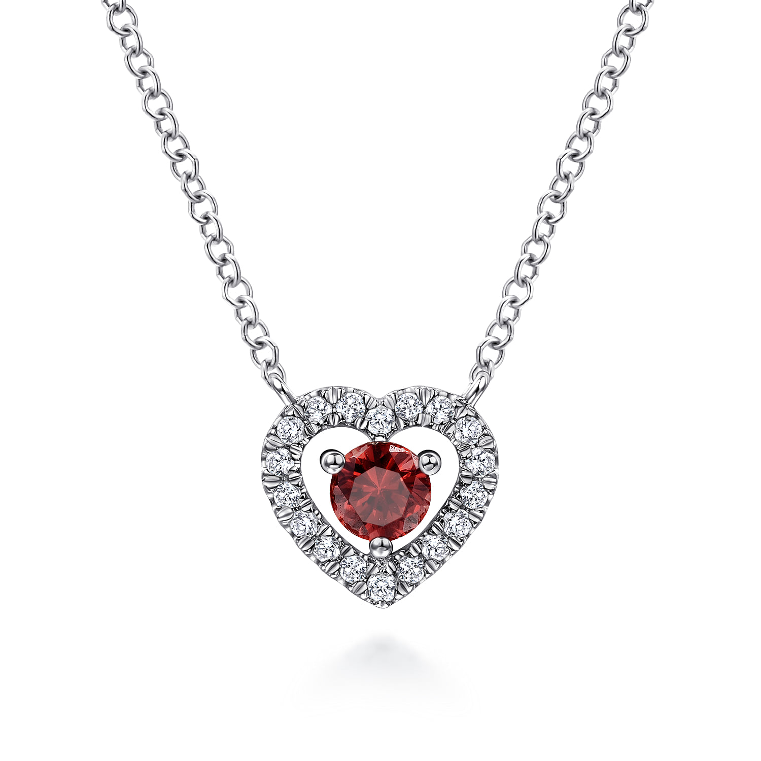 Round Garnet and Diamond Heart Pendant Necklace