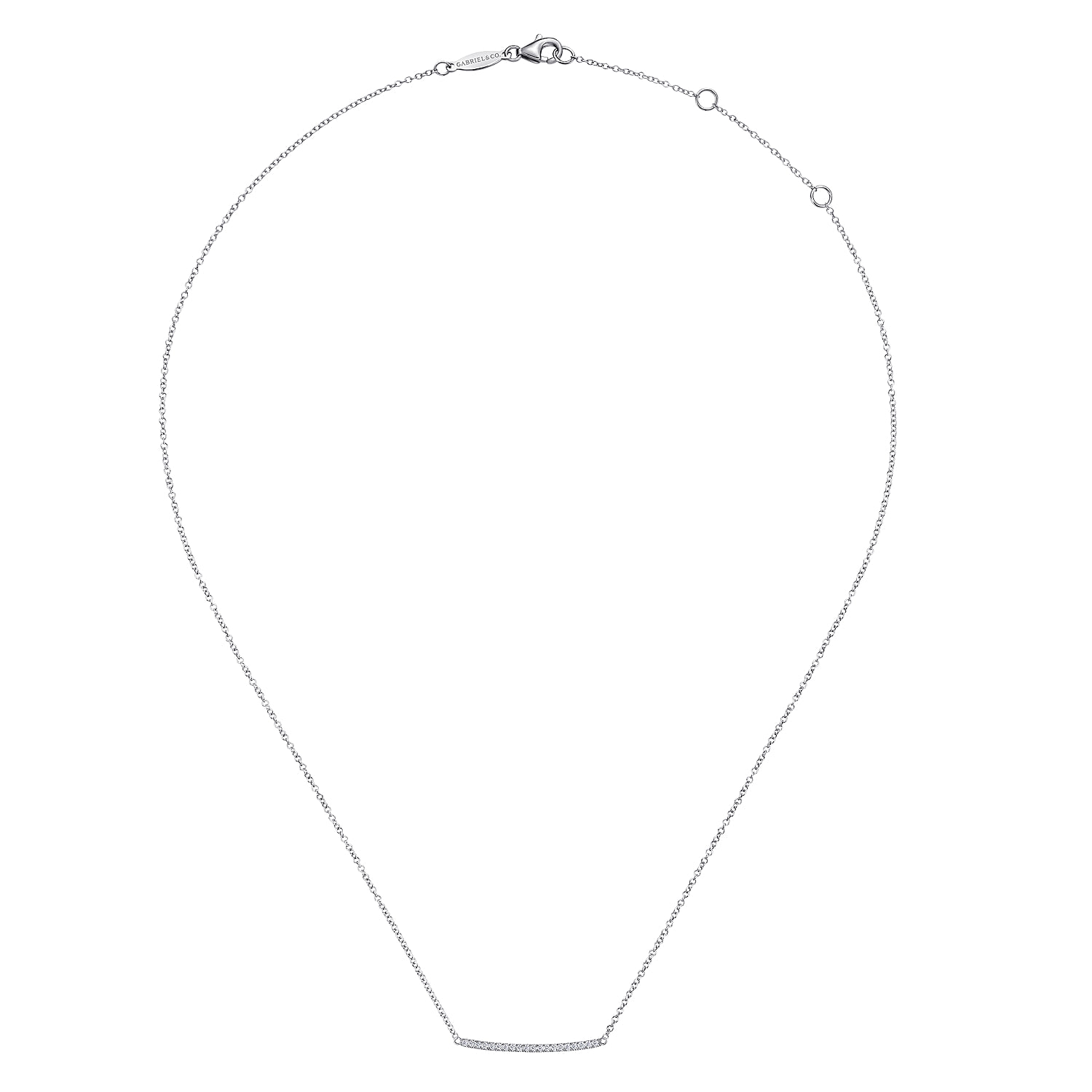 Curved Pave Diamond Bar Necklace in 14K White Gold, photograph 2