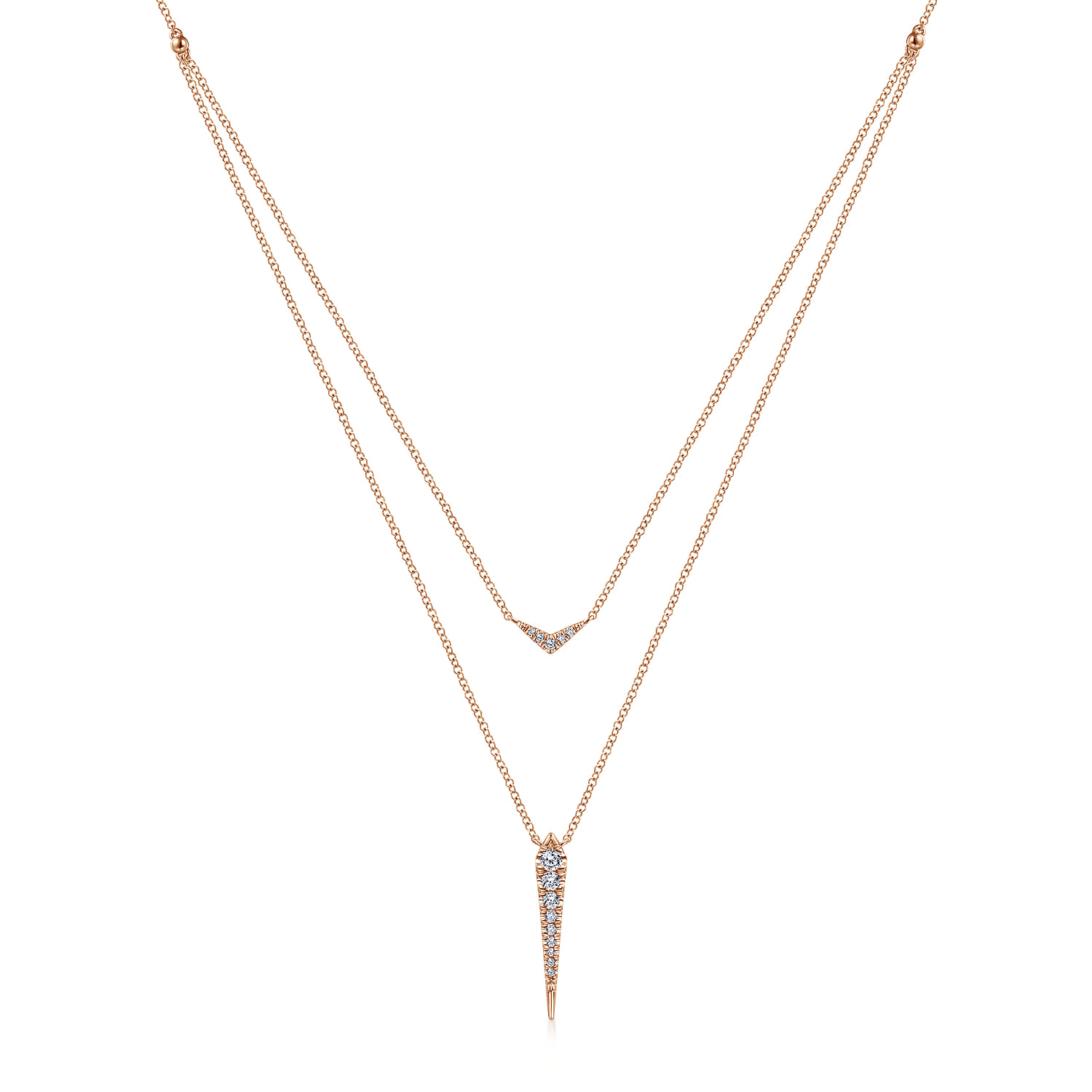 Layered Pave Diamond Bar and Spike Pendant Necklace
