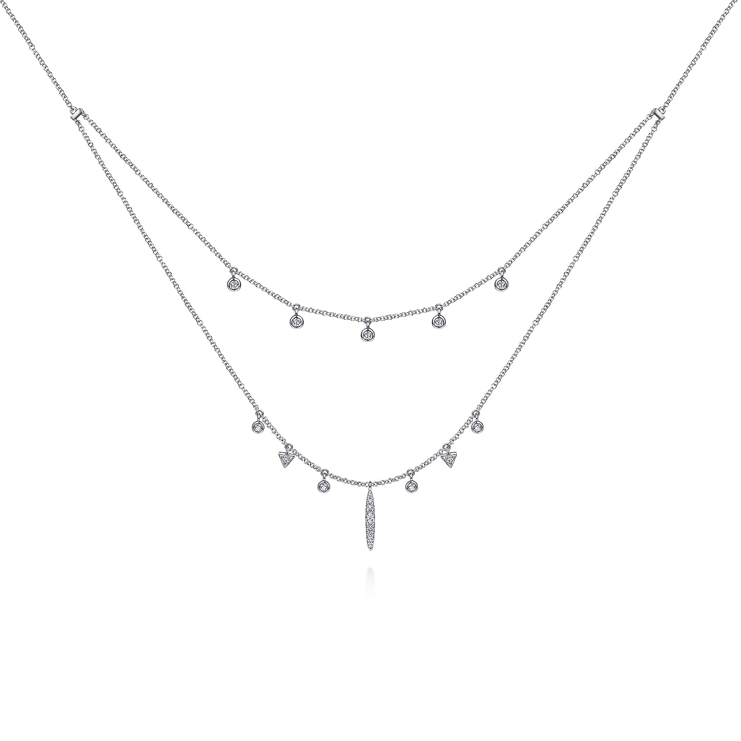 Layered Diamond Charm Drop Necklace in 14K White Gold