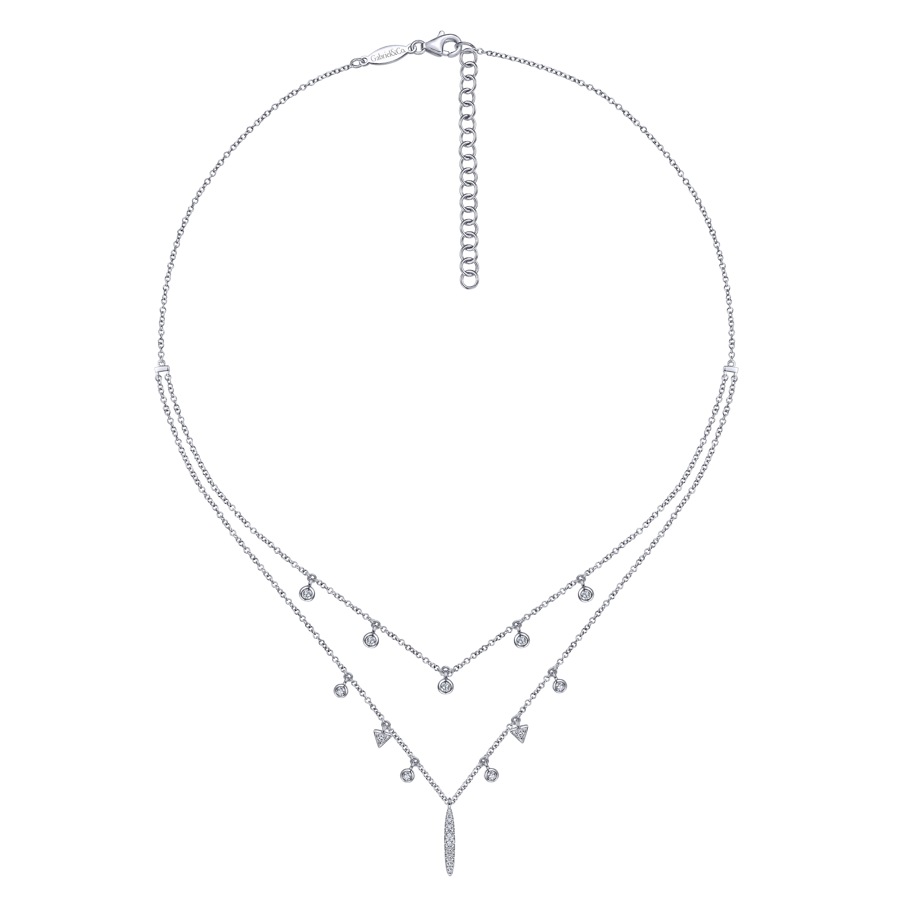 Layered Diamond Charm Drop Necklace in 14K White Gold, photograph 2