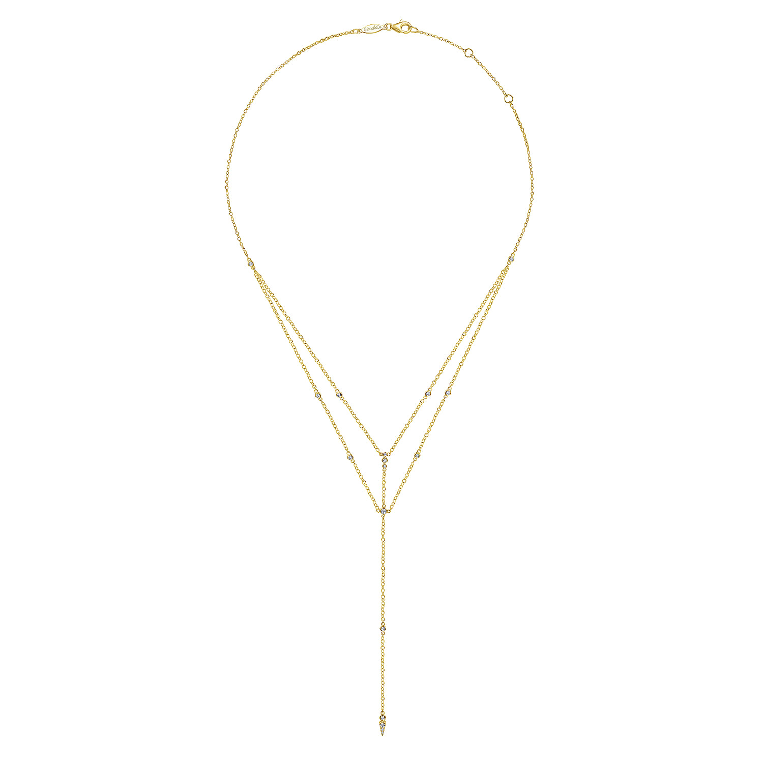 Diamond Station Layered Y Necklace in 14K Yellow Gold, photograph 2