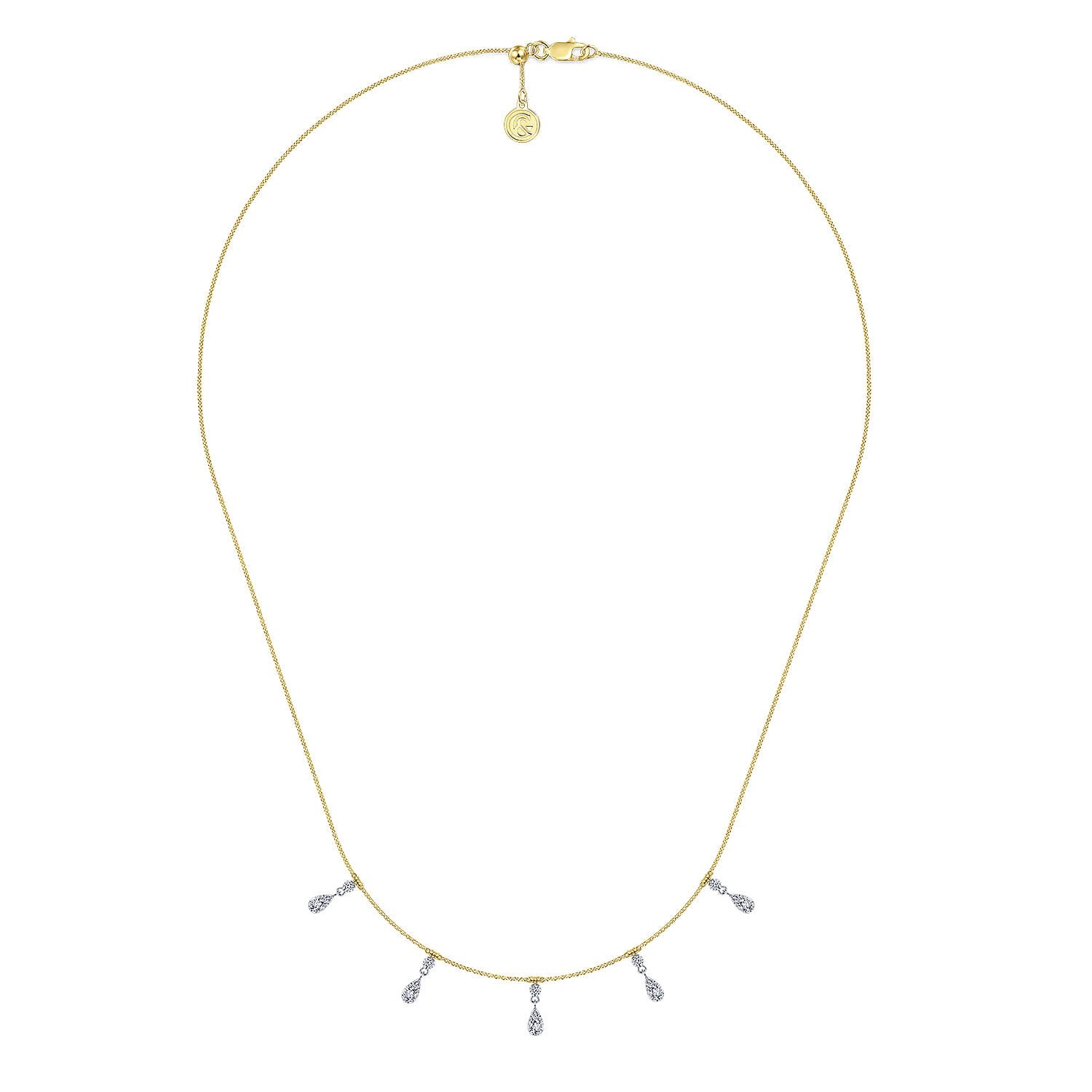 18 inch Shaped Diamond Station Choker Necklace in 14K White/Yellow Gold, photograph 2