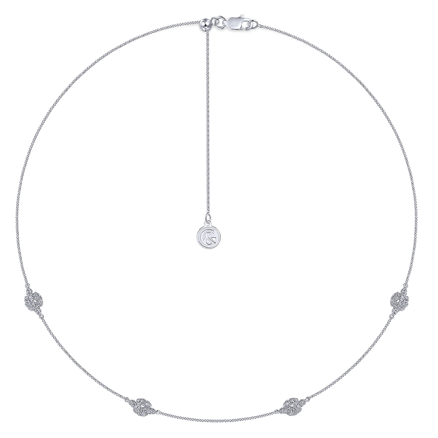 Filigree Diamond Station Necklace in 14K White Gold, photograph 2