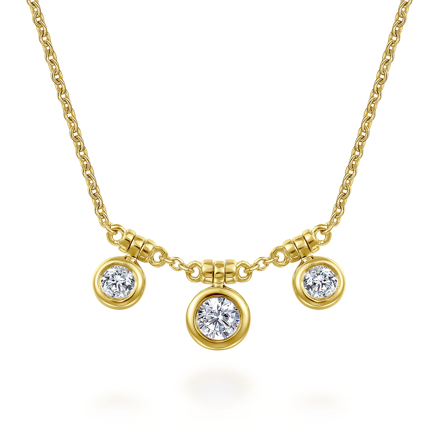 18 inch Bezel Set Diamond Drop Necklace in 14K Yellow Gold