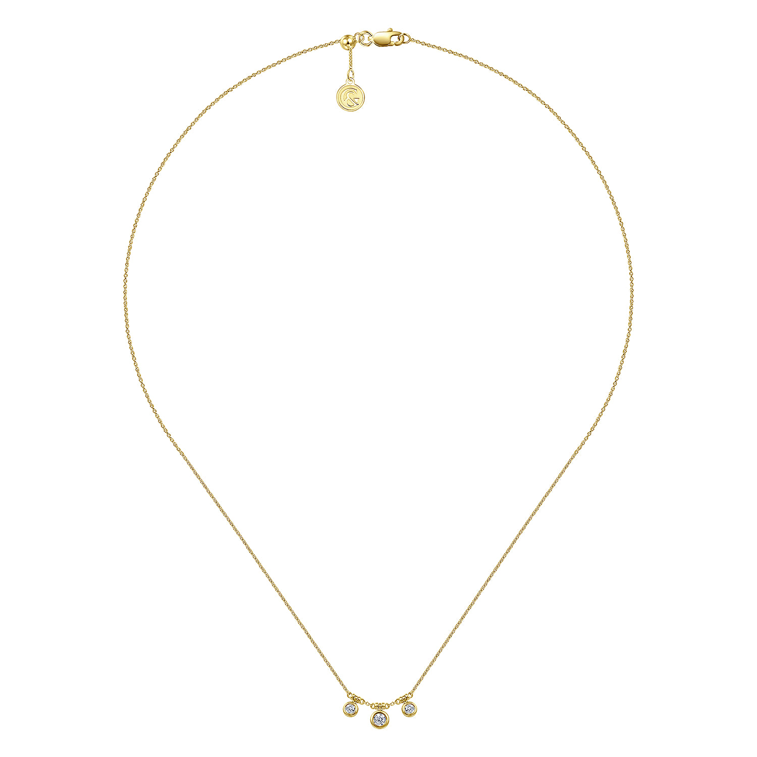 18 inch Bezel Set Diamond Drop Necklace in 14K Yellow Gold, photograph 2