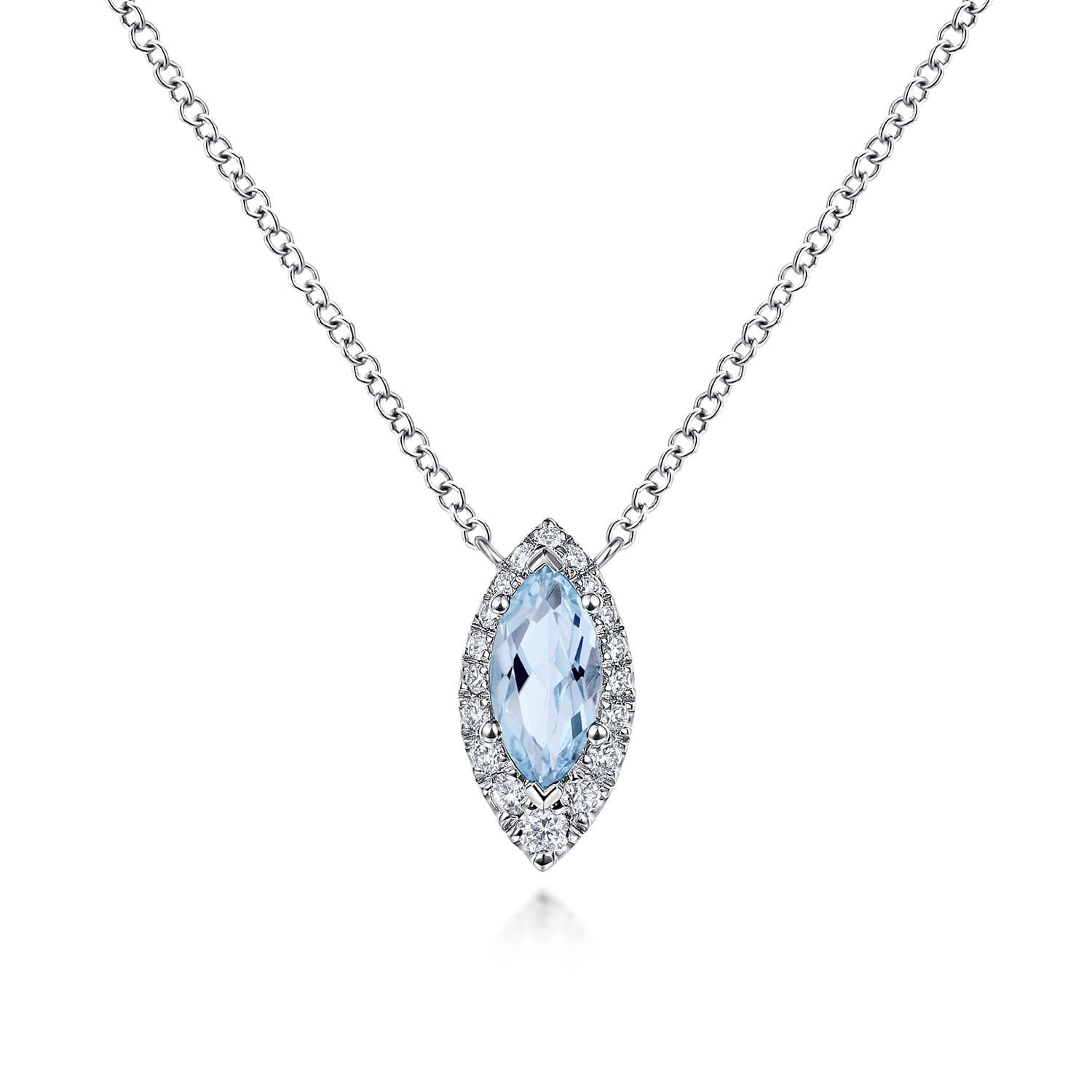 Aquamarine Marquise and Diamond Halo Pendant Necklace