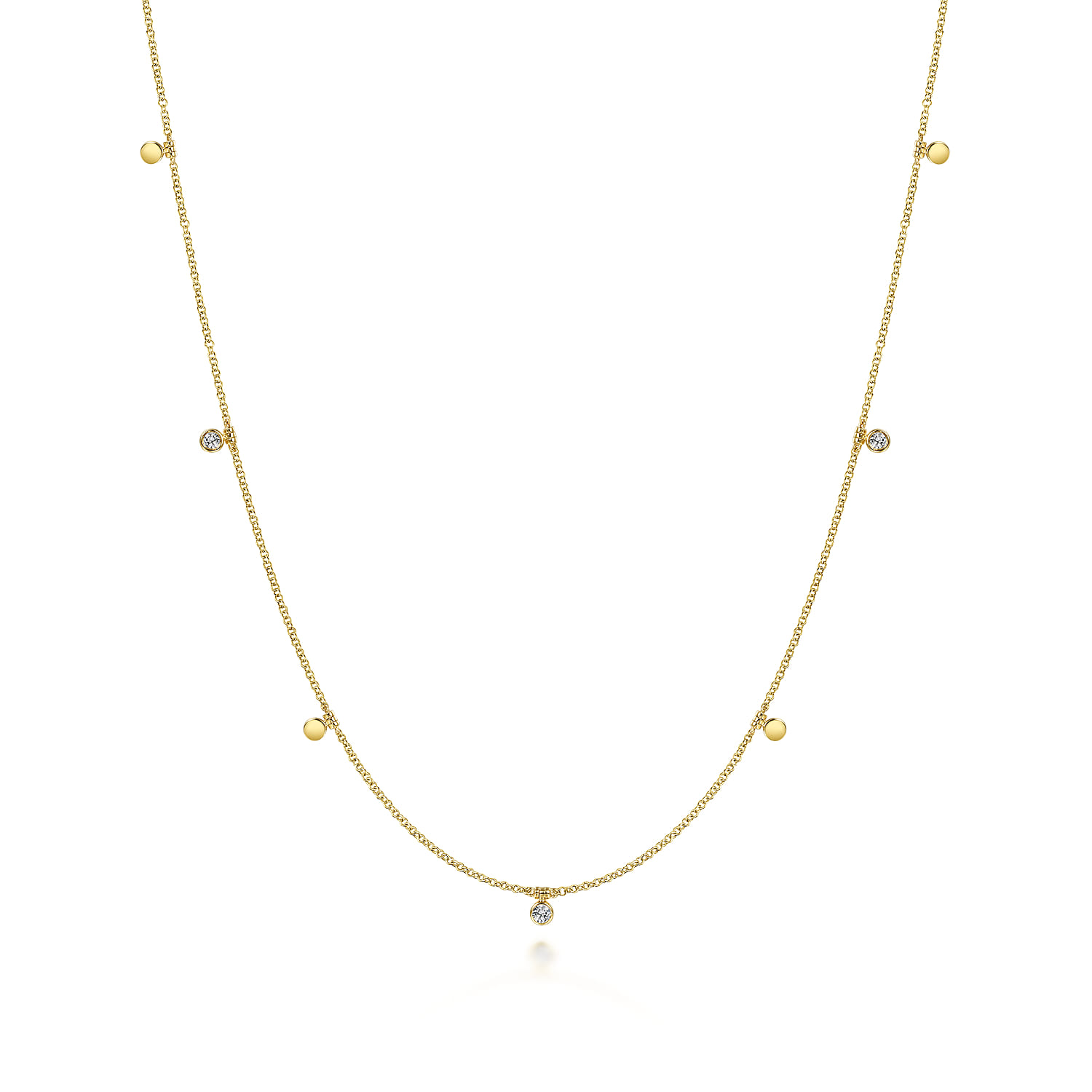 24 inch Diamond and Disc Station Necklace in 14K Yellow Gold