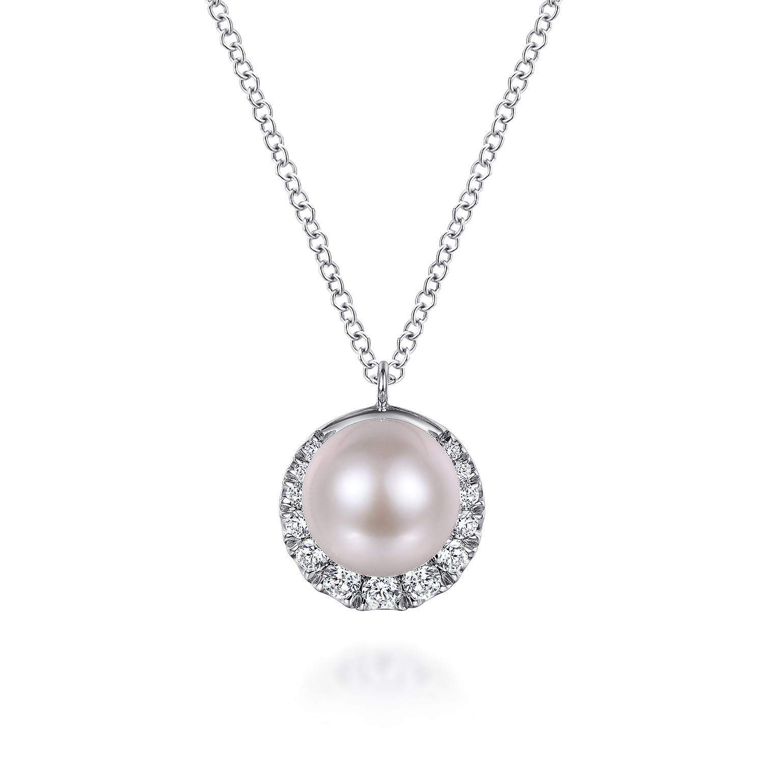 Cultured Pearl and Diamond Halo Pendant Necklace