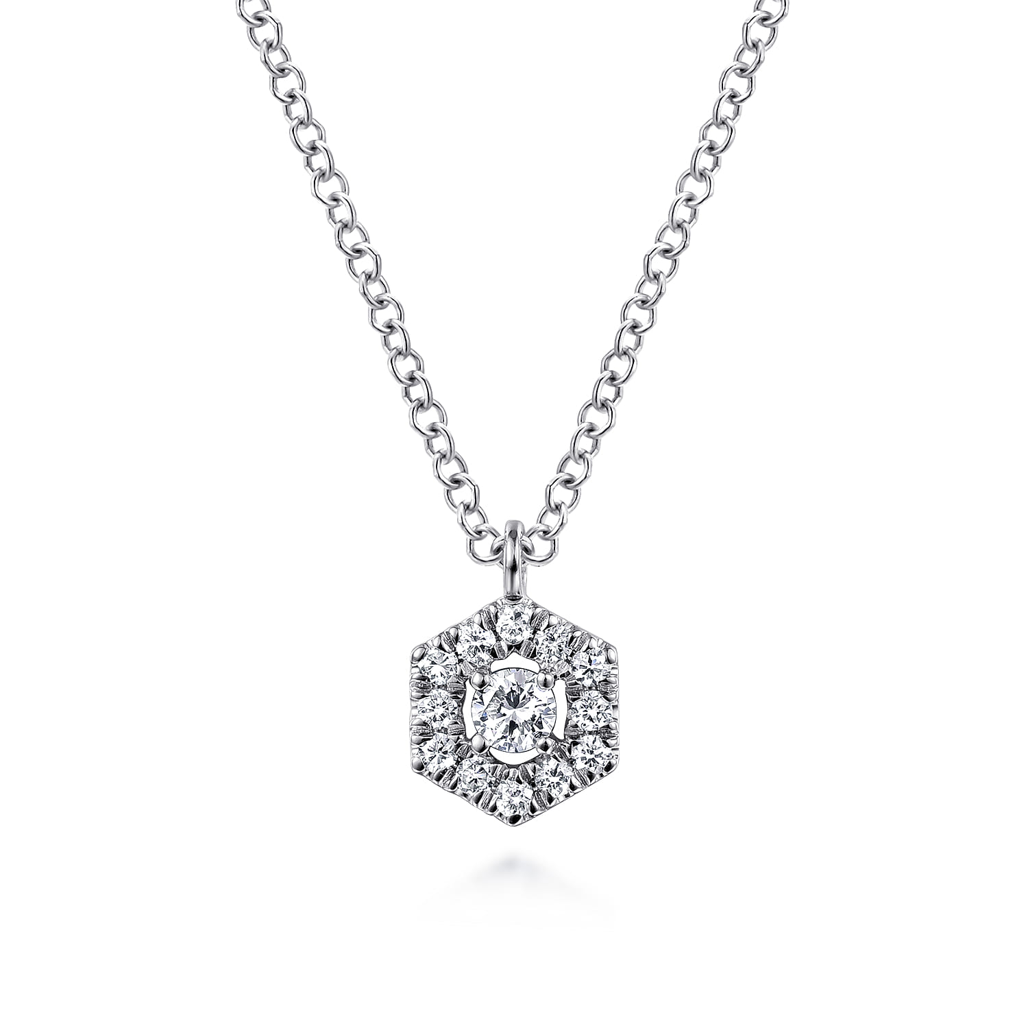 Diamond Hexagonal Halo Pendant Necklace