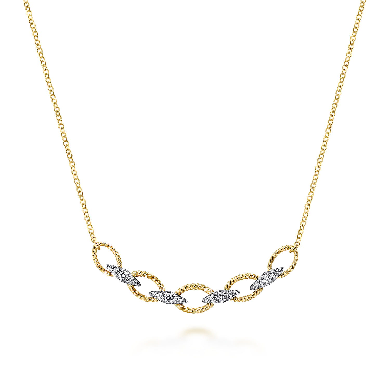 Twisted Rope Link Necklace with Diamond Connectors in 14K White/Yellow Gold