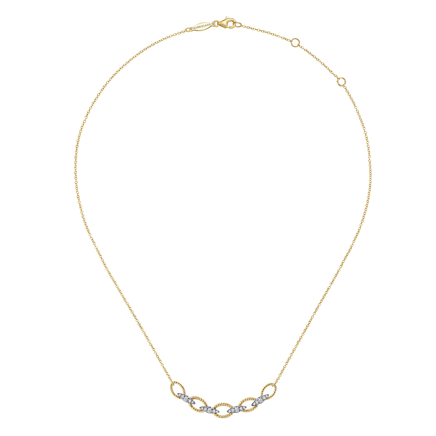 Twisted Rope Link Necklace with Diamond Connectors in 14K White/Yellow Gold, photograph 2