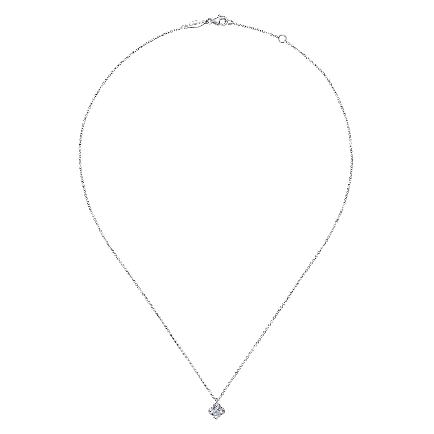 Diamond Clover Pendant Necklace in 14K White Gold, photograph 2