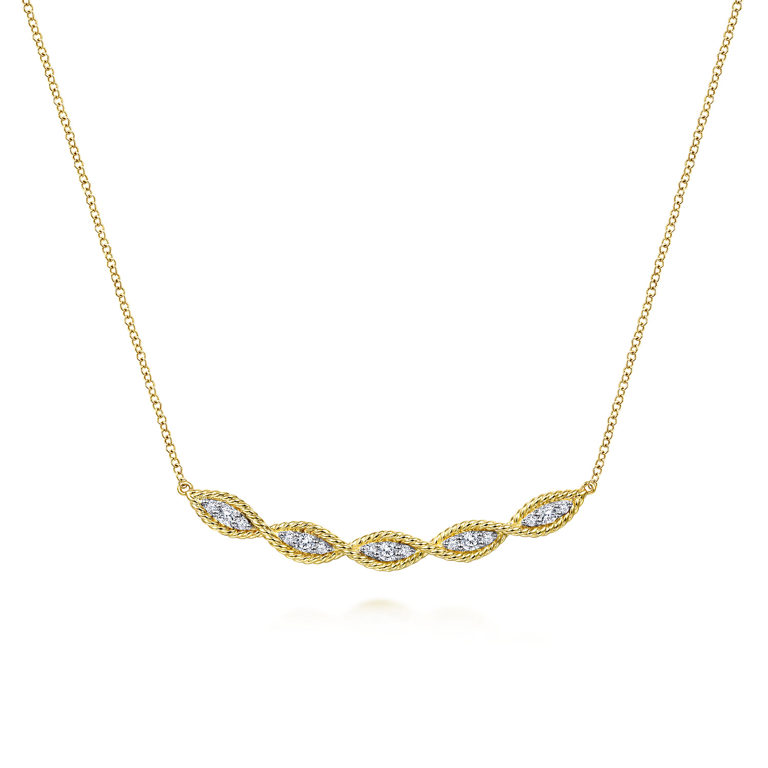 Twisted Rope Curved Diamond Bar Necklace