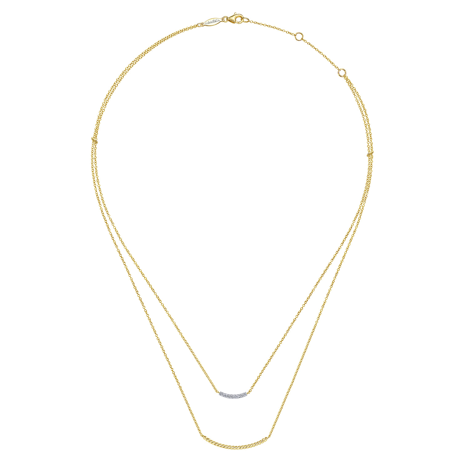 Two Strand Twisted and Diamond Bar Necklace in 14K Yellow Gold, photograph 2