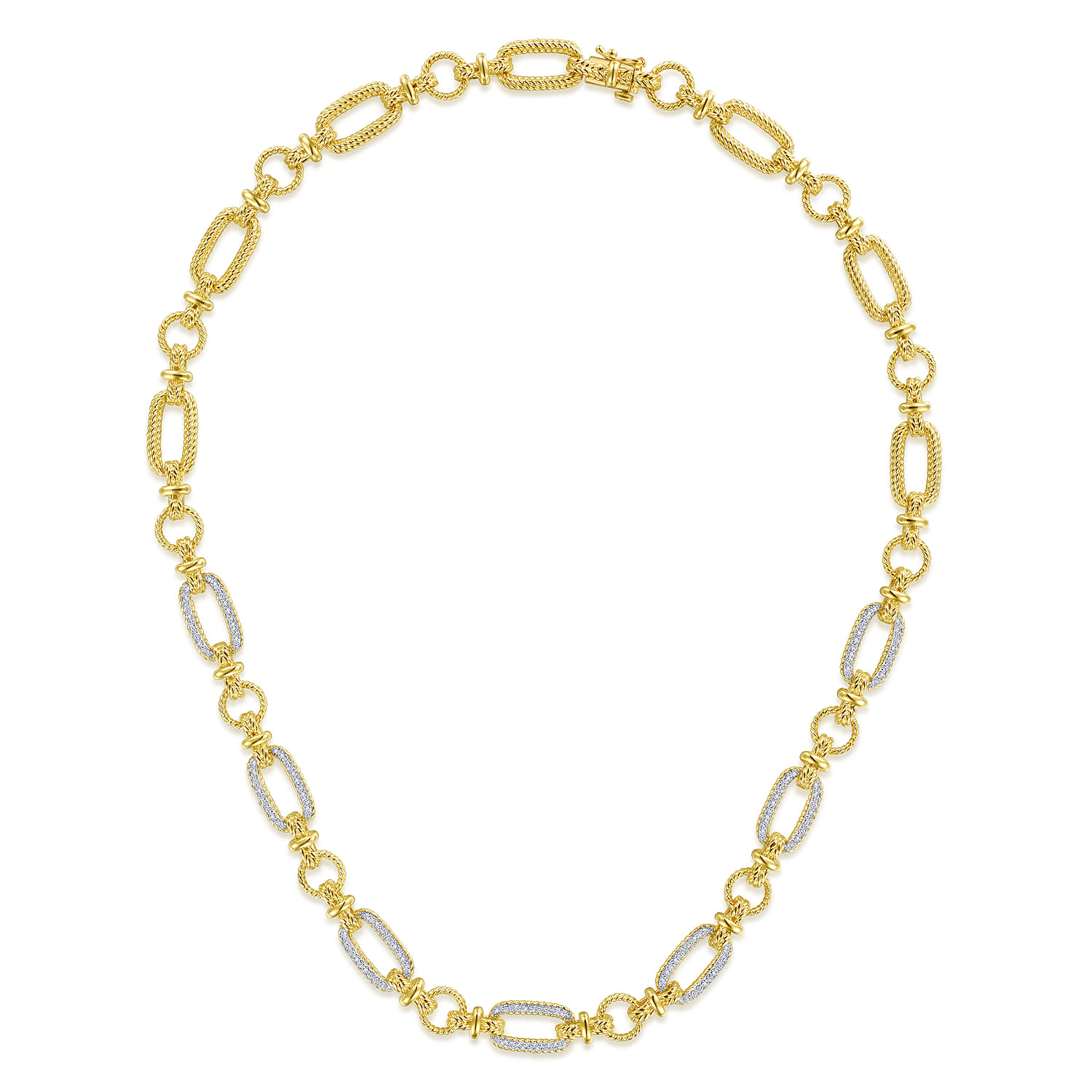 Chain Twisted Rope Link Necklace with Diamond Pave in 14K White/Yellow Gold, photograph 2