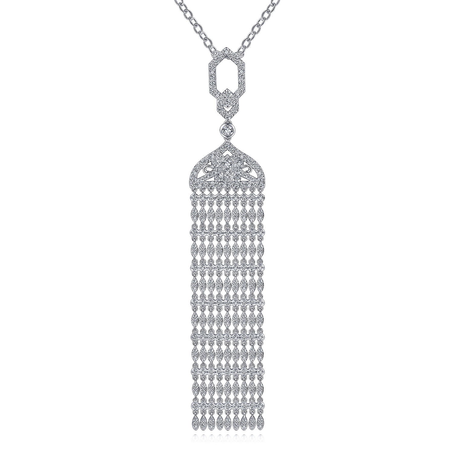 30 inch Vintage Inspired 18K White Gold Filigree and Diamond