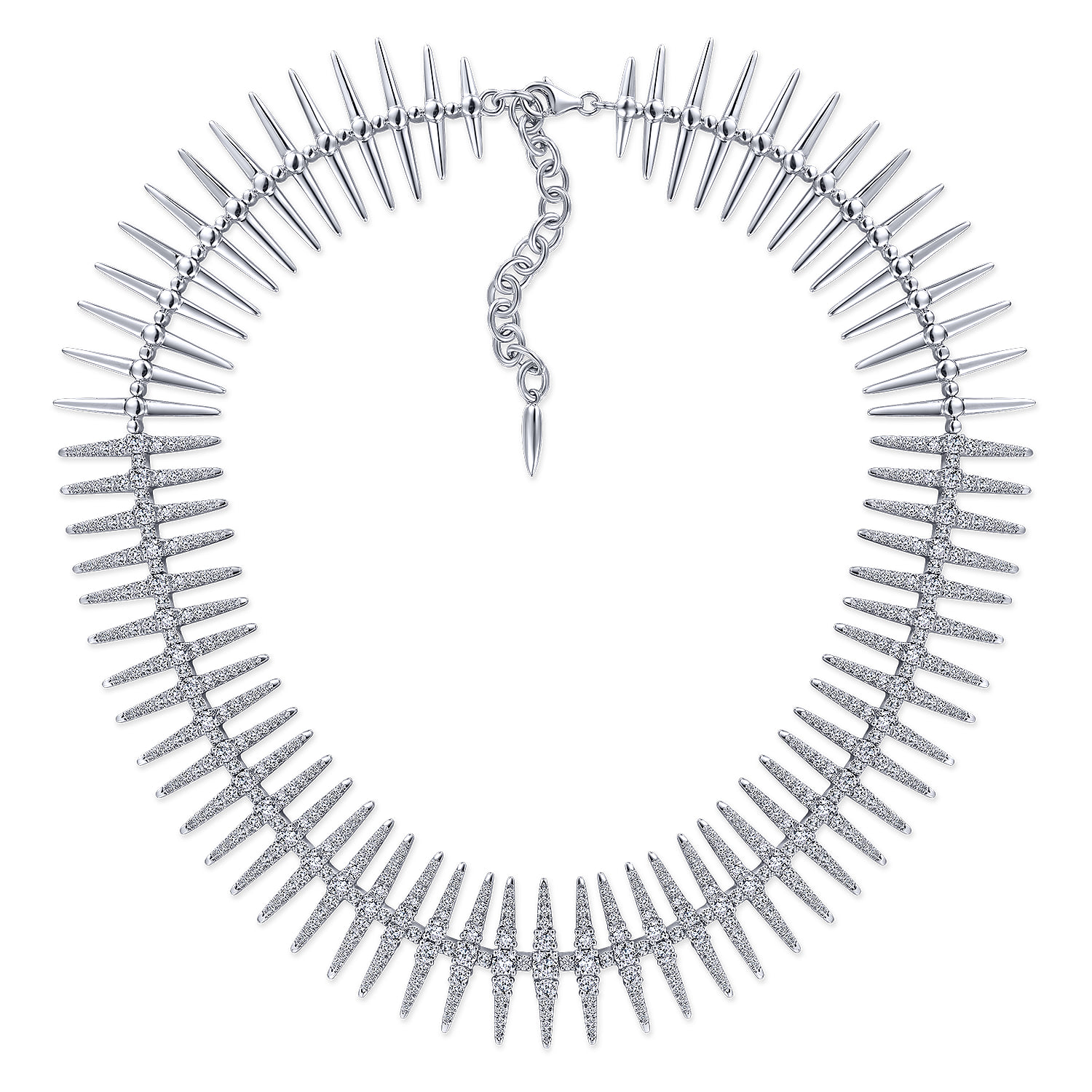 Pave Diamond Spike Statement Necklace in 18K White Gold, photograph 2