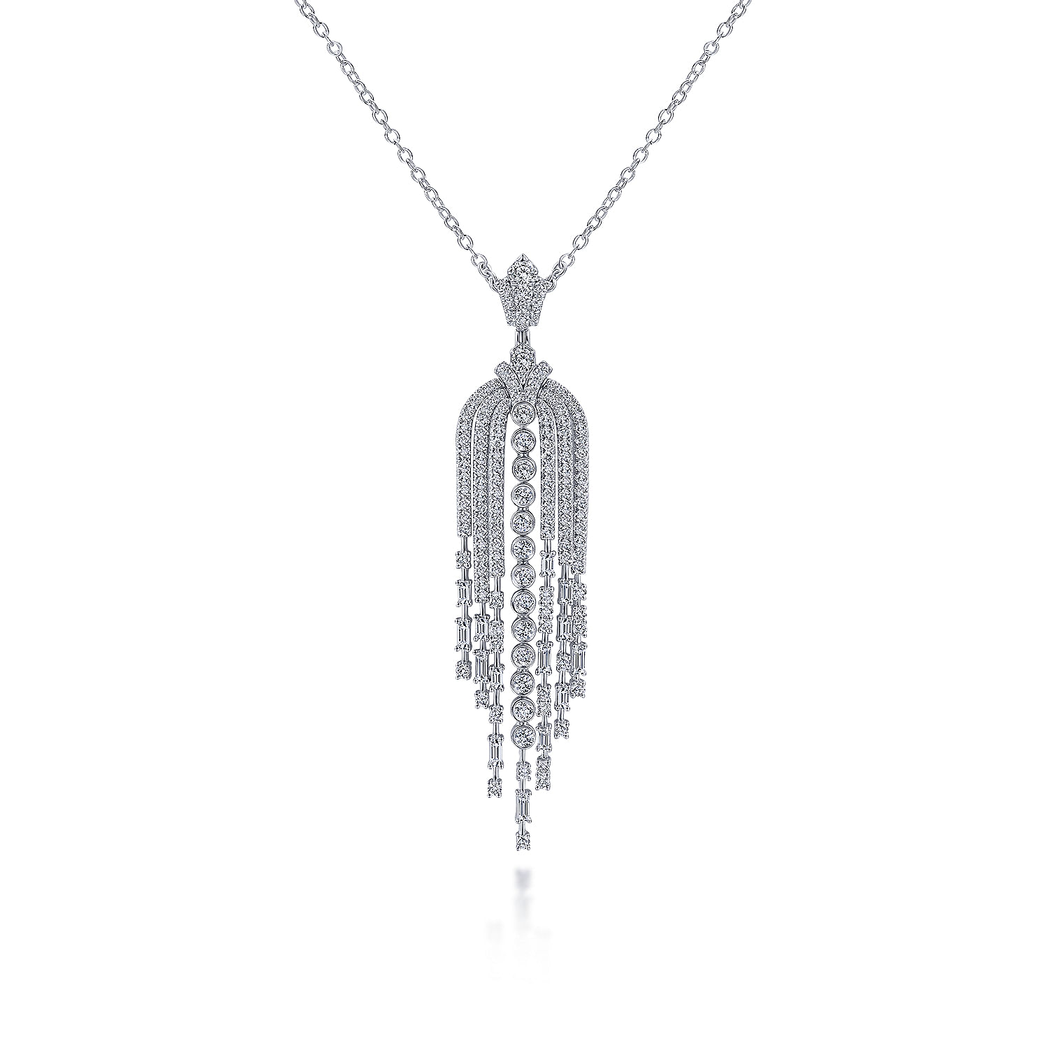 24 inch 18K White Gold Diamond Waterfall Pendant Necklace