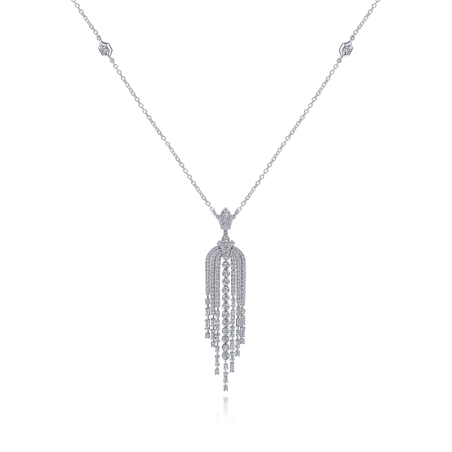 24 inch Diamond Waterfall Pendant Necklace in 18K White Gold, photograph 2