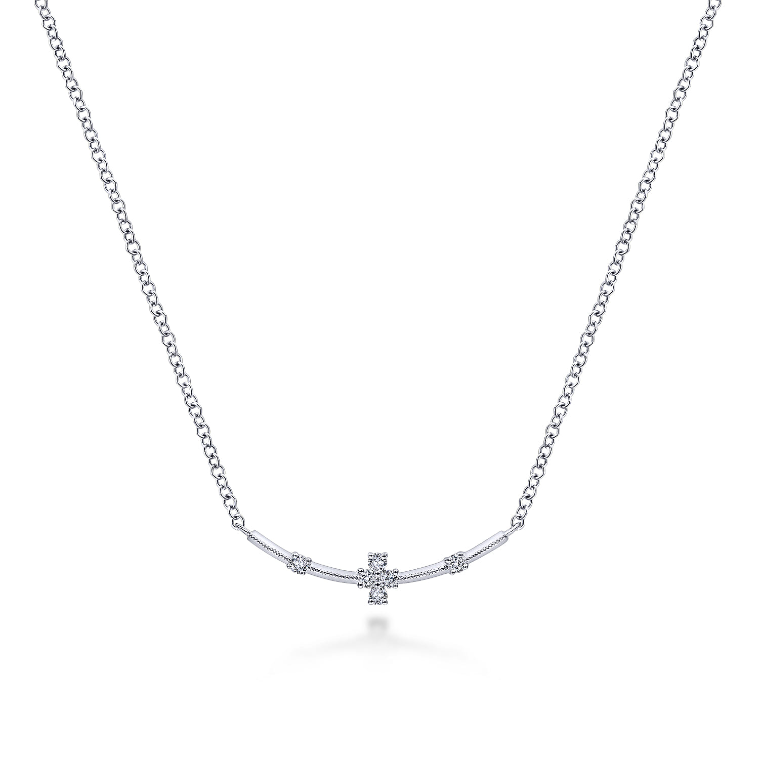 Curved Bar Necklace with Diamond Stations