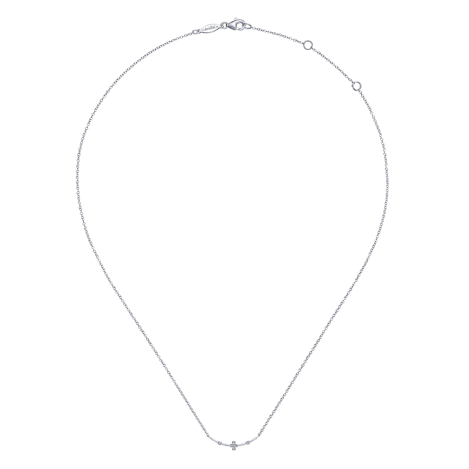 Curved Bar Necklace with Diamond Stations in 14K White Gold, photograph 2