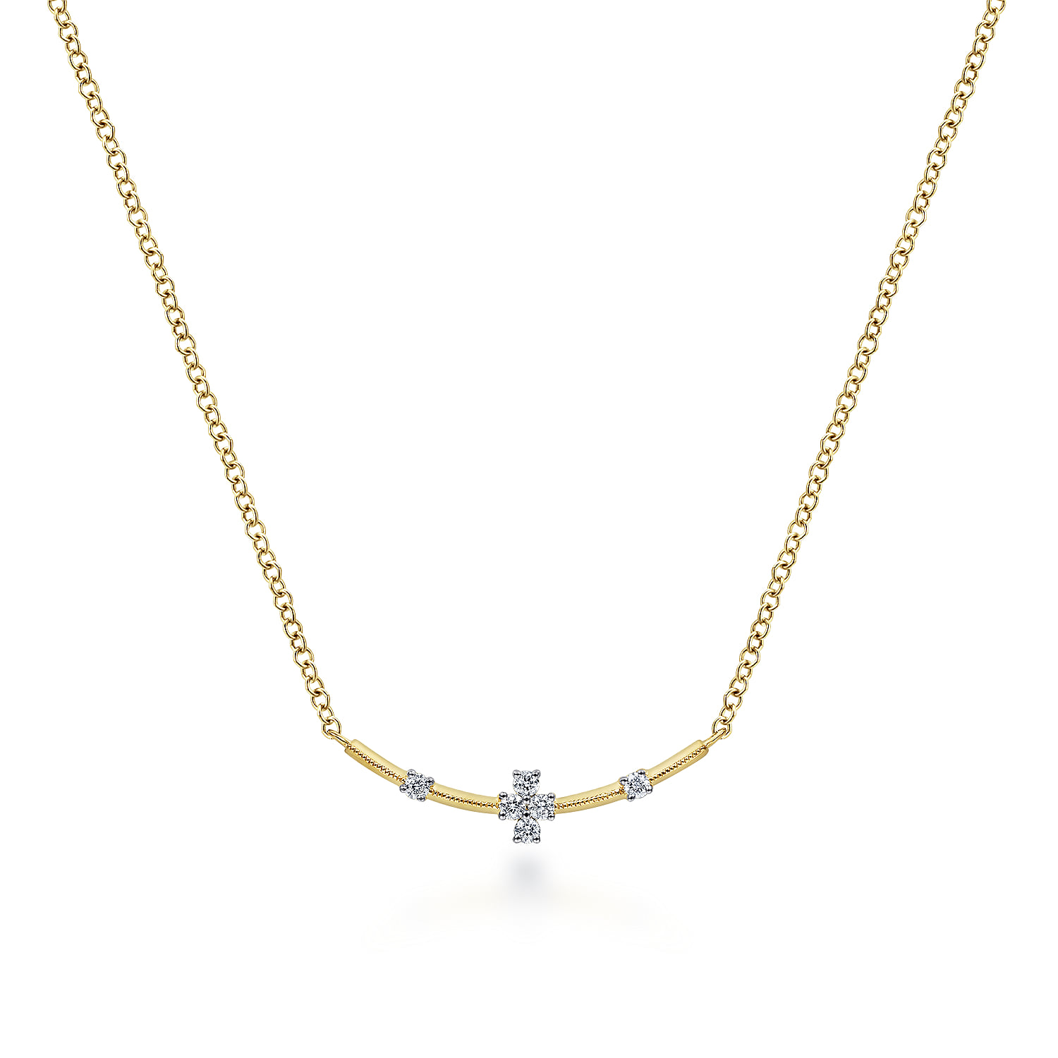 Curved Bar Necklace with Diamond Stations