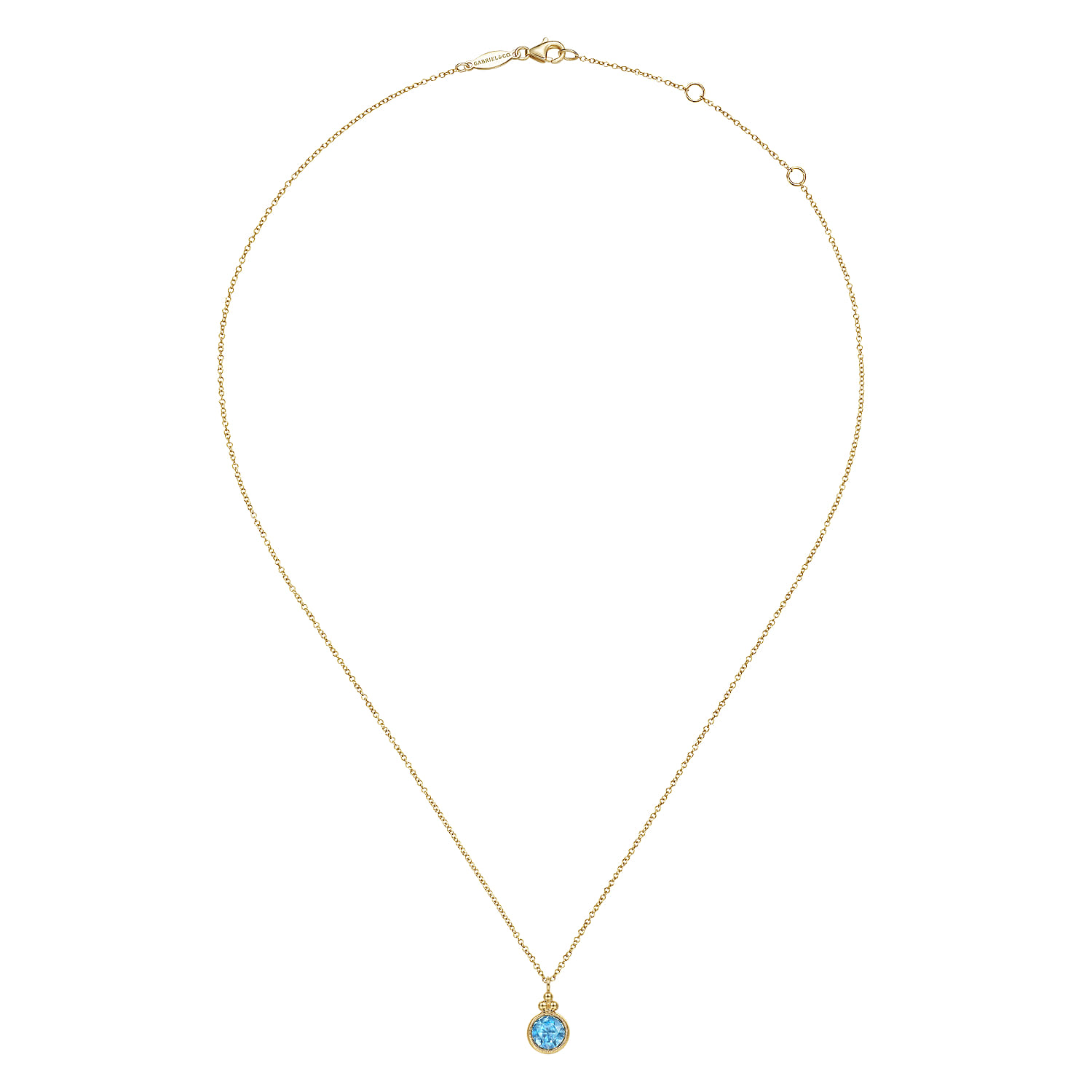Round Blue Topaz Pendant Necklace in 14K Yellow Gold, photograph 2