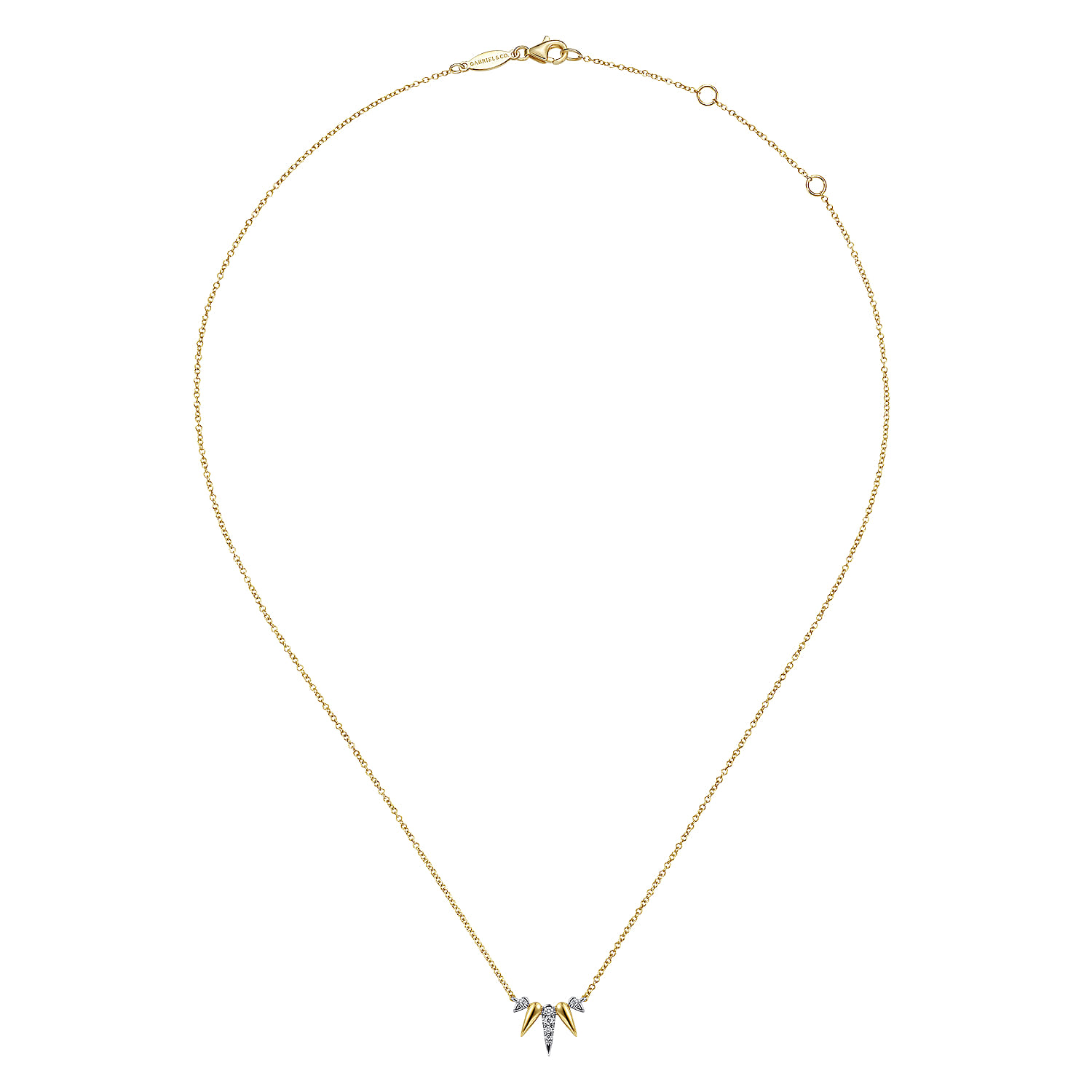 Diamond Pave Spike Fan Bar Necklace in 14K White/Yellow Gold, photograph 2