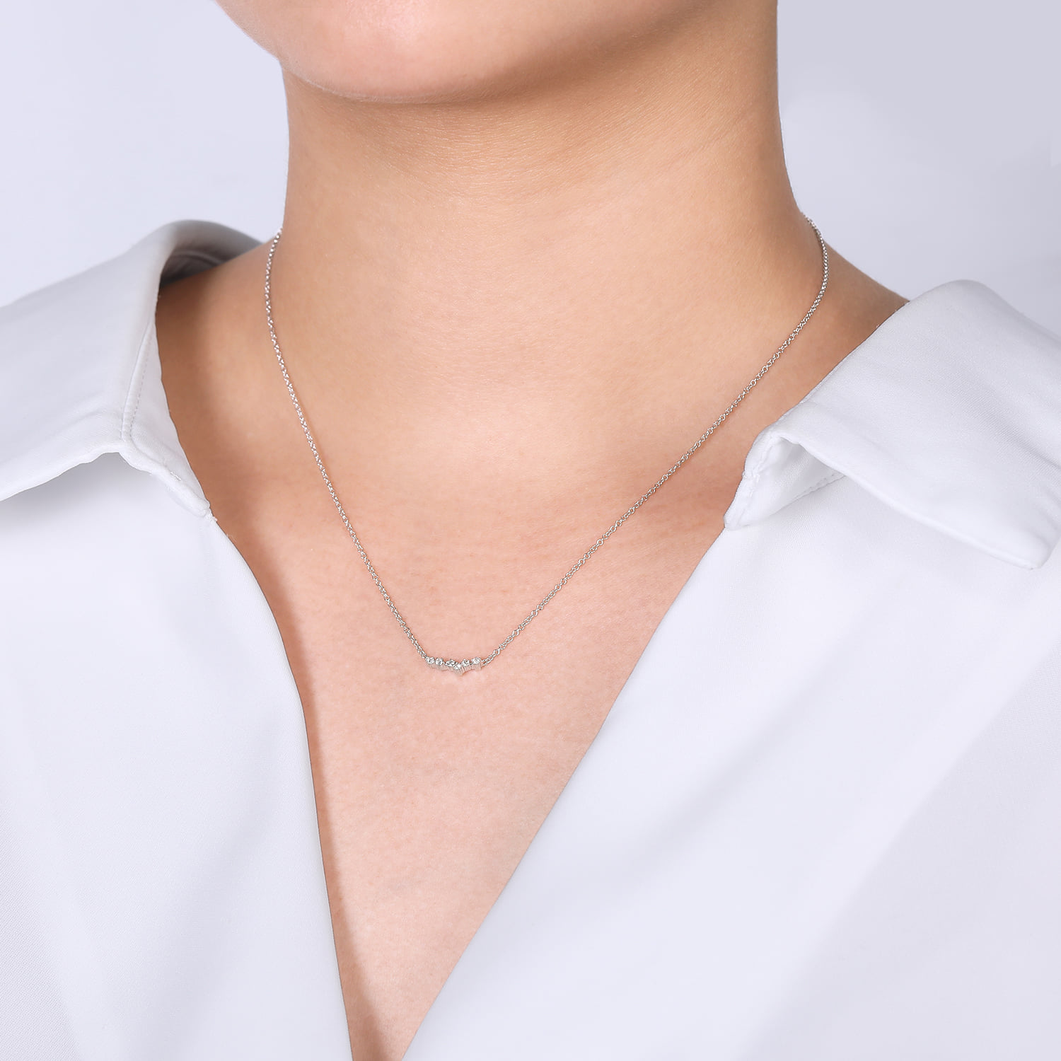 Diamond Constellation Bar Necklace in 14K White Gold, photograph 3