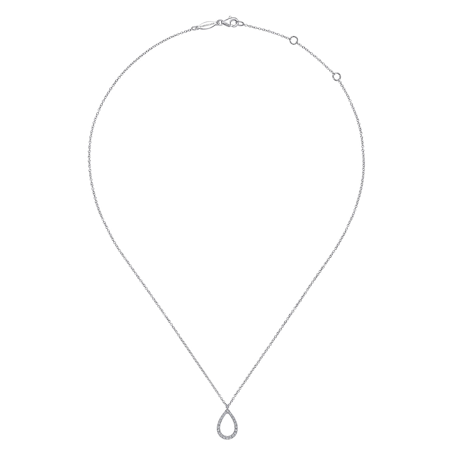 Teardrop Diamond Pendant Necklace in 14K White Gold, photograph 2