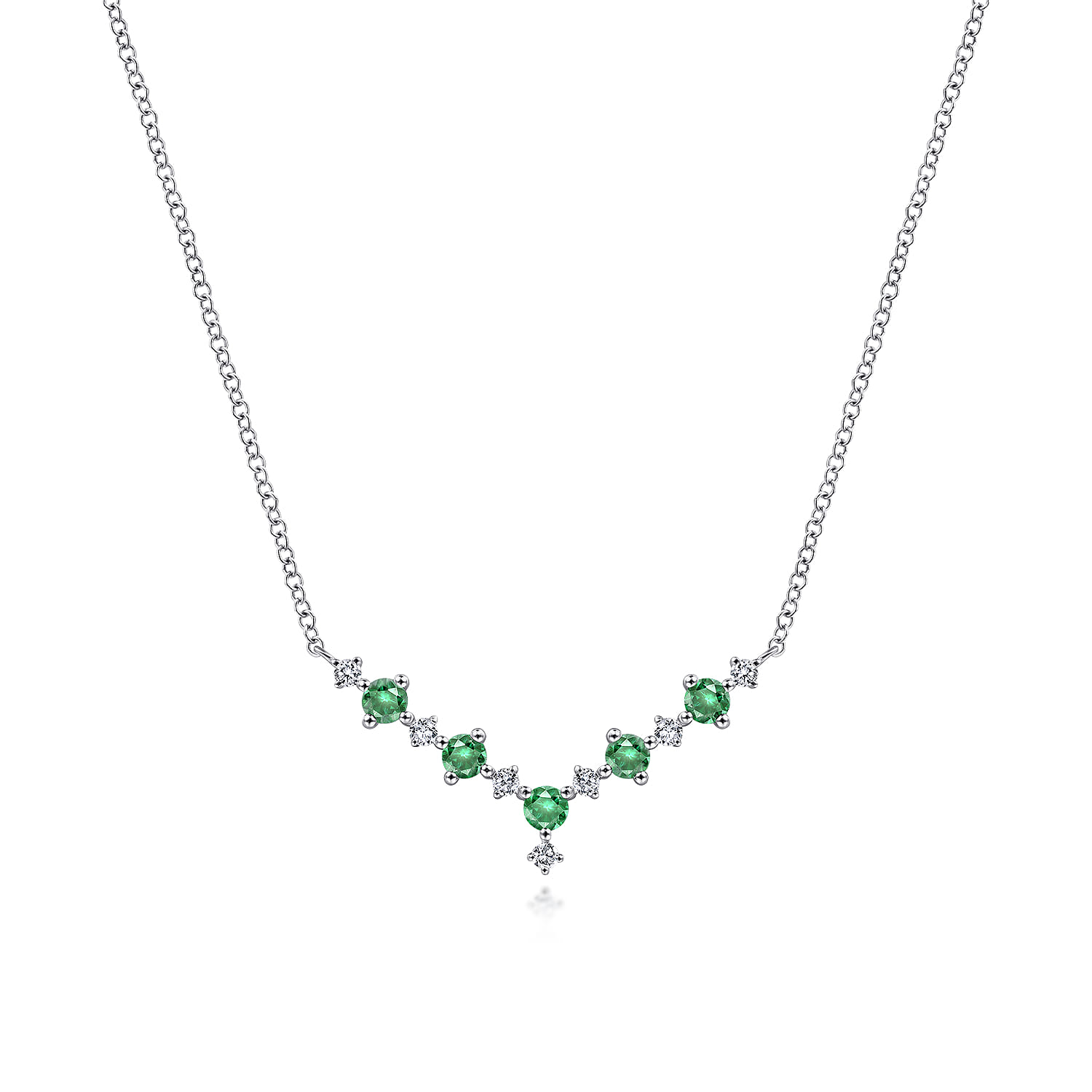 Diamond and Emerald Curved Bar Necklace